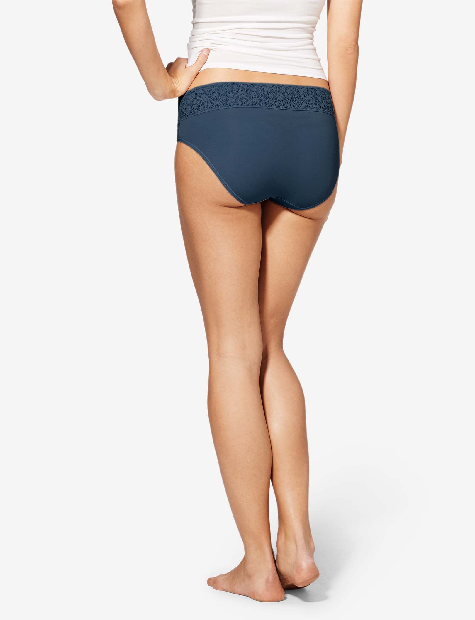 Women's Cool Cotton Brief, Lace Waist::Navy Lace Waist