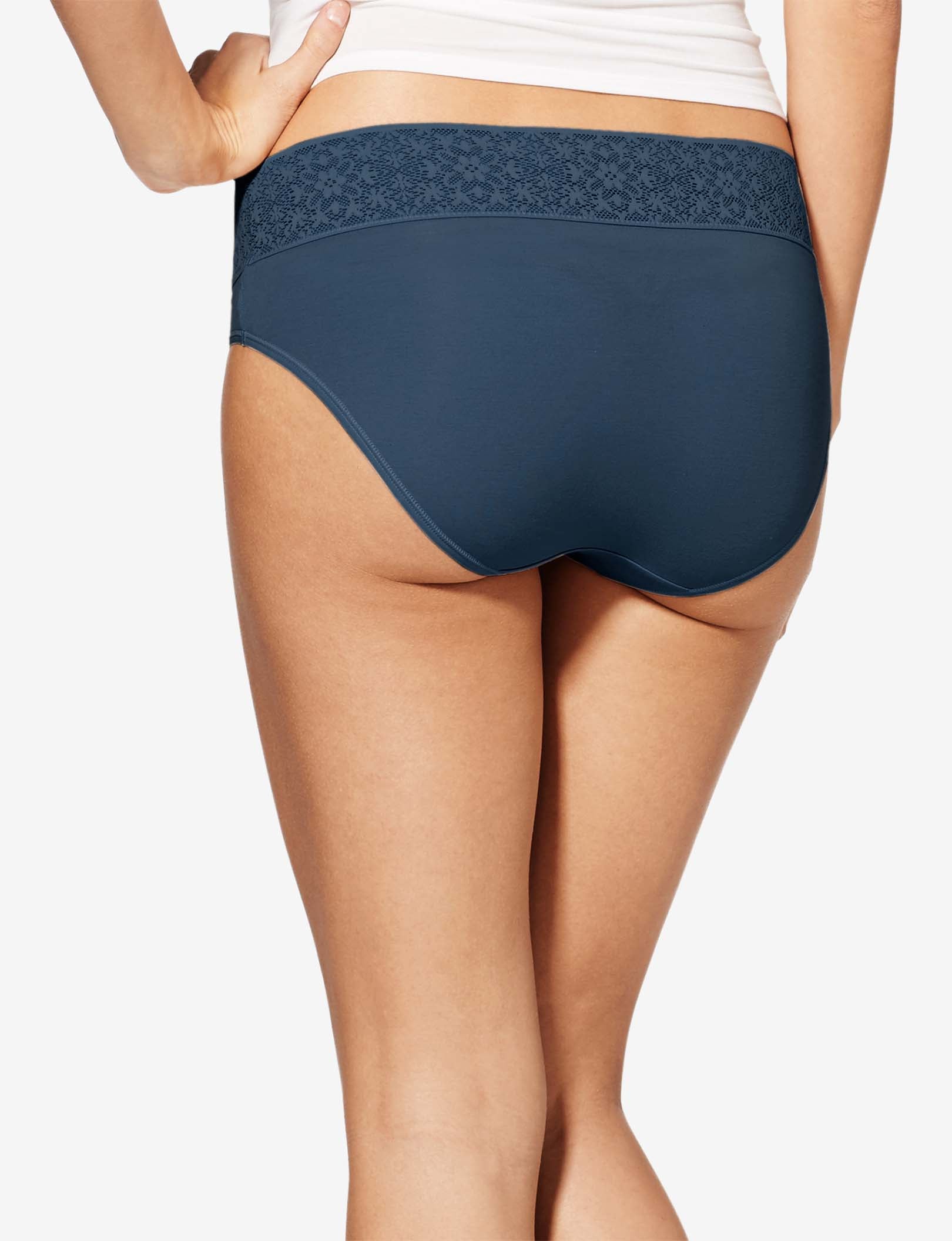 Women's Cool Cotton Brief, Lace Waist::Navy Lace Waist