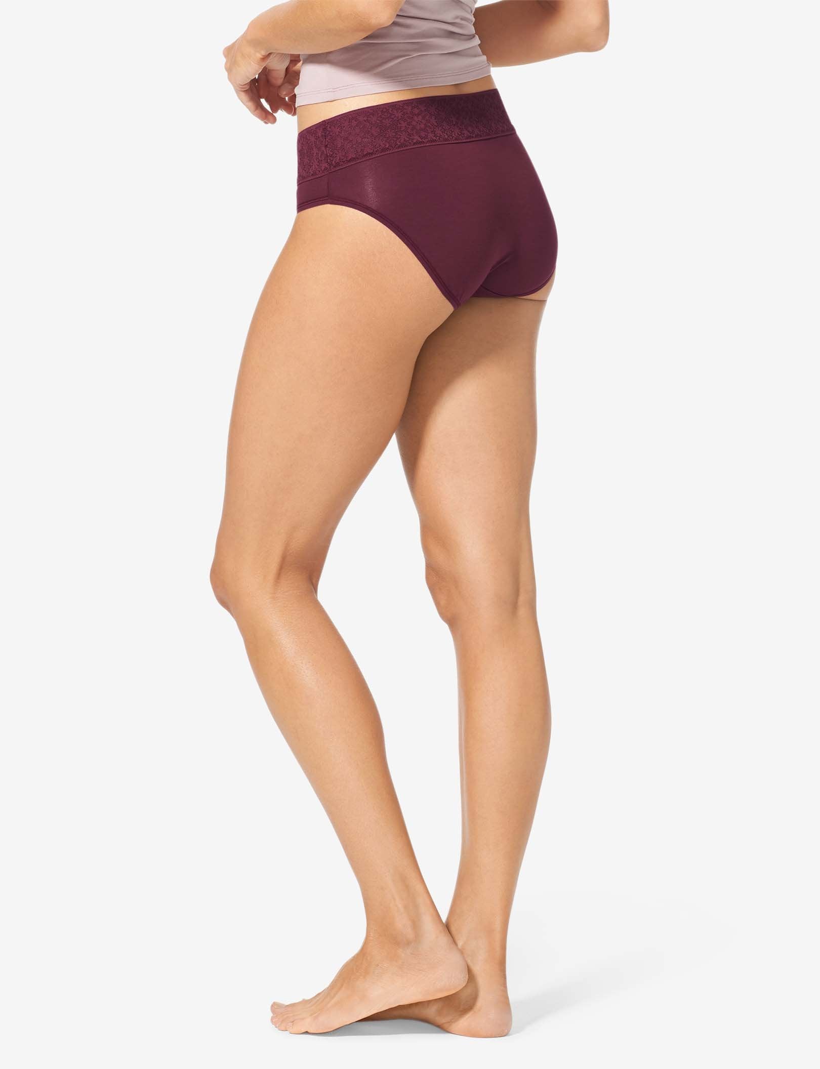 Women's Cool Cotton Brief, Lace Waist::Winetasting Lace Waist