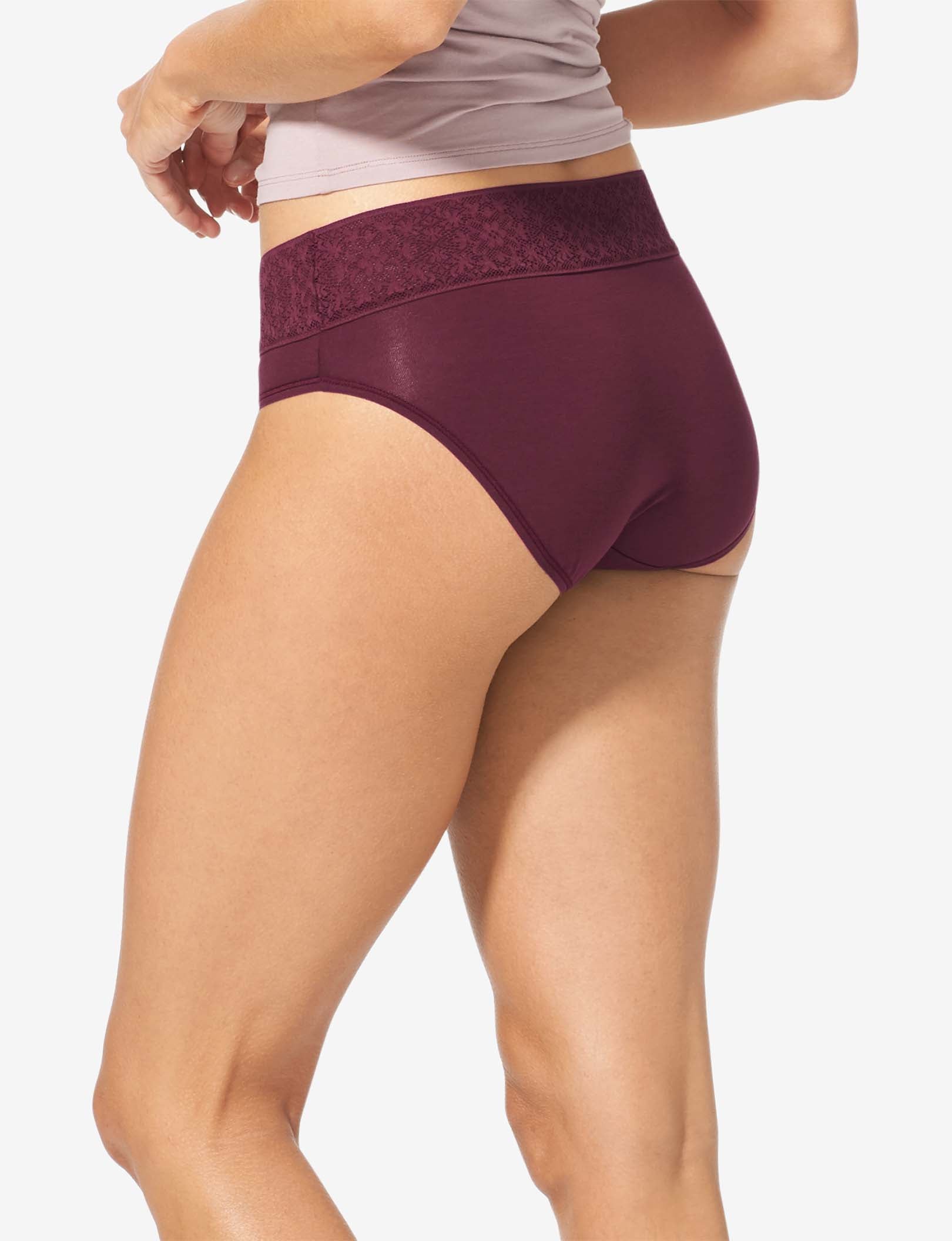 Women's Cool Cotton Brief, Lace Waist::Winetasting Lace Waist