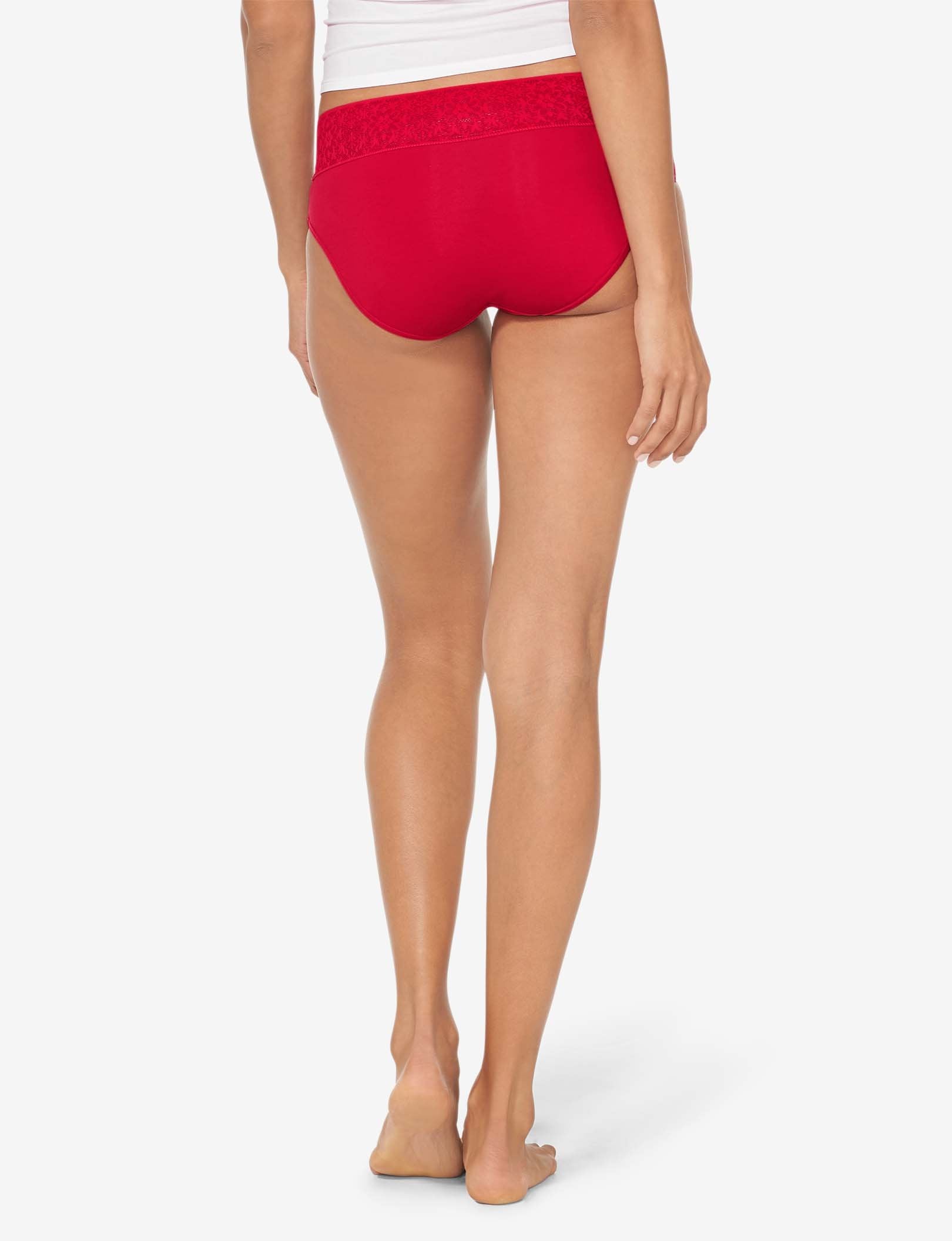 Women's Cool Cotton Brief, Lace Waist::Haute Red Lace Waist