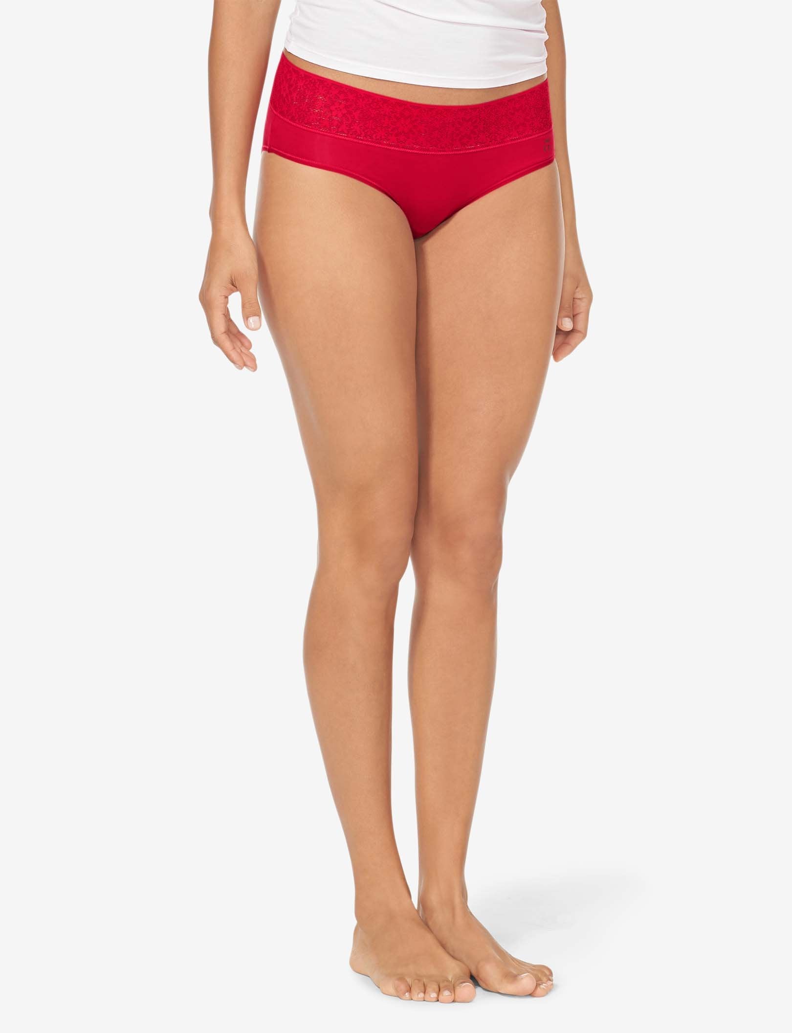 Women's Cool Cotton Brief, Lace Waist::Haute Red Lace Waist