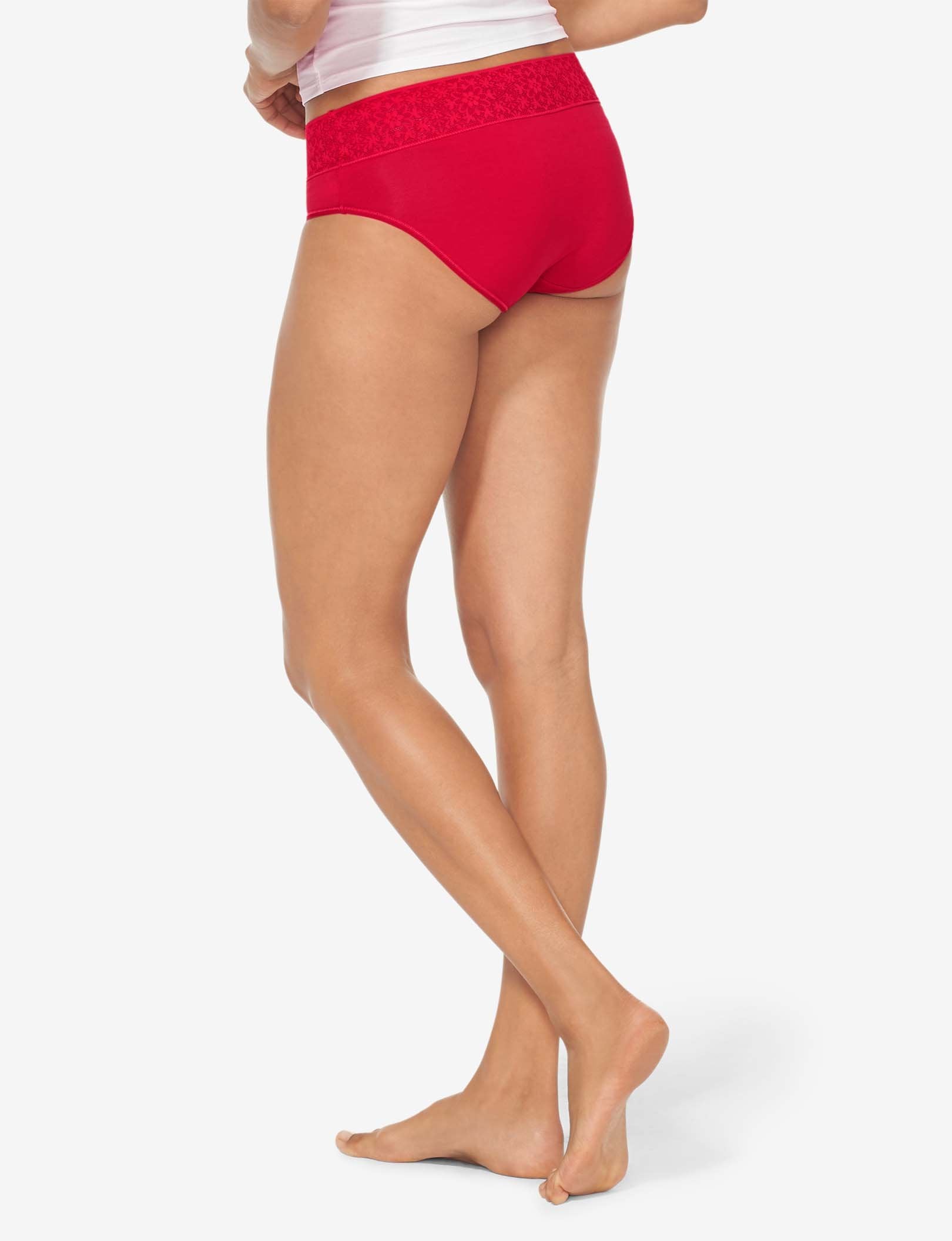 Women's Cool Cotton Brief, Lace Waist::Haute Red Lace Waist