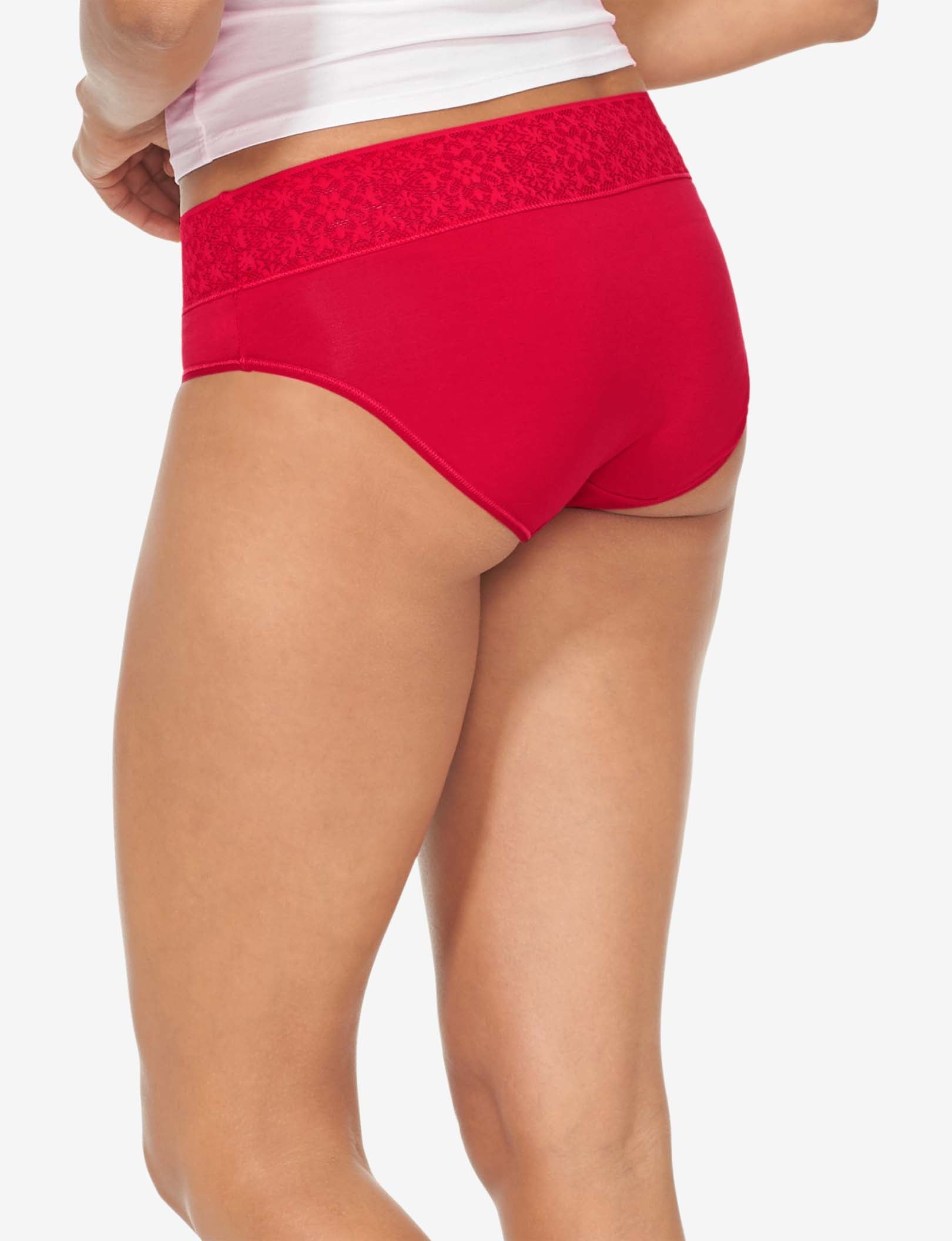 Women's Cool Cotton Brief, Lace Waist::Haute Red Lace Waist