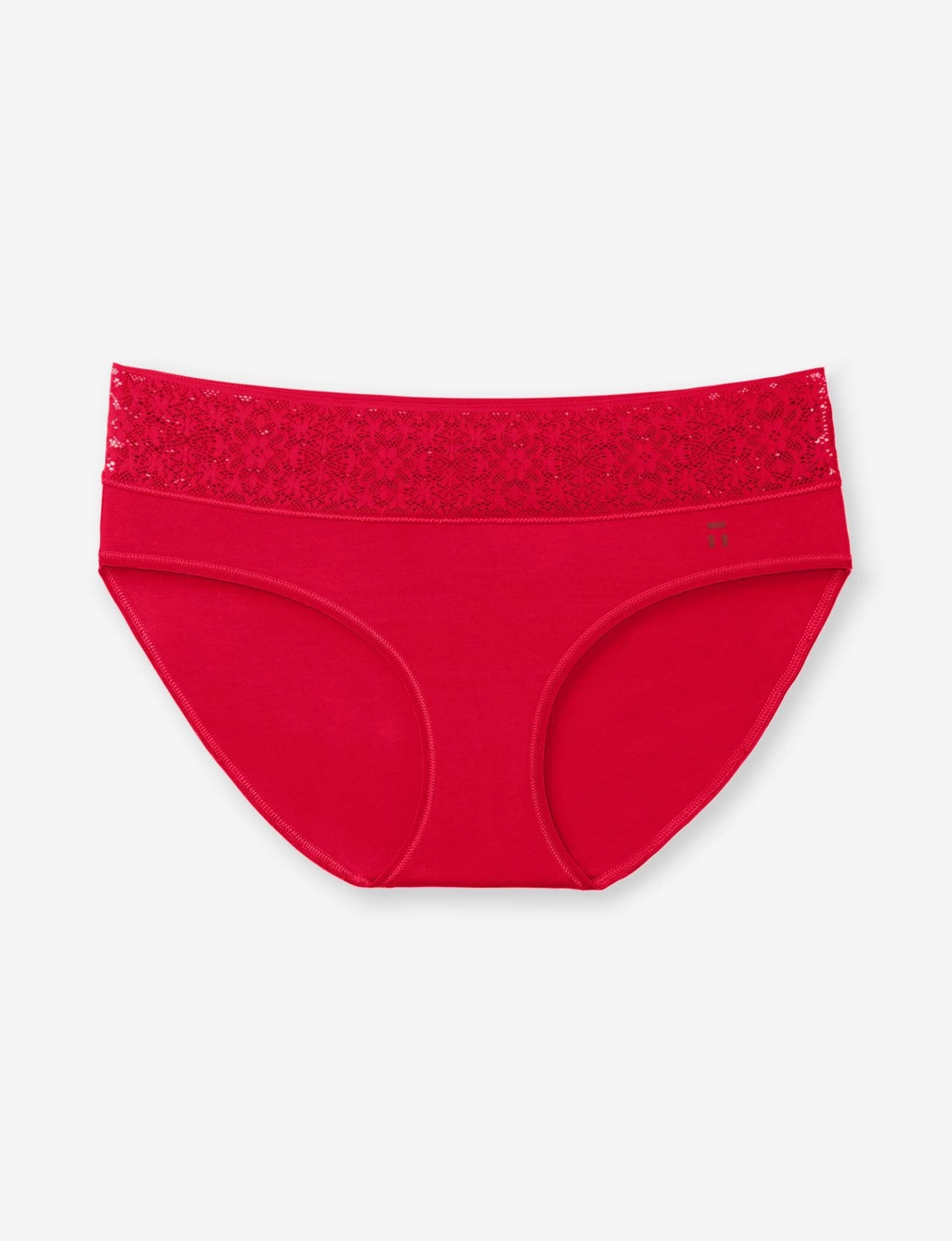 Women's Cool Cotton Brief, Lace Waist::Haute Red Lace Waist