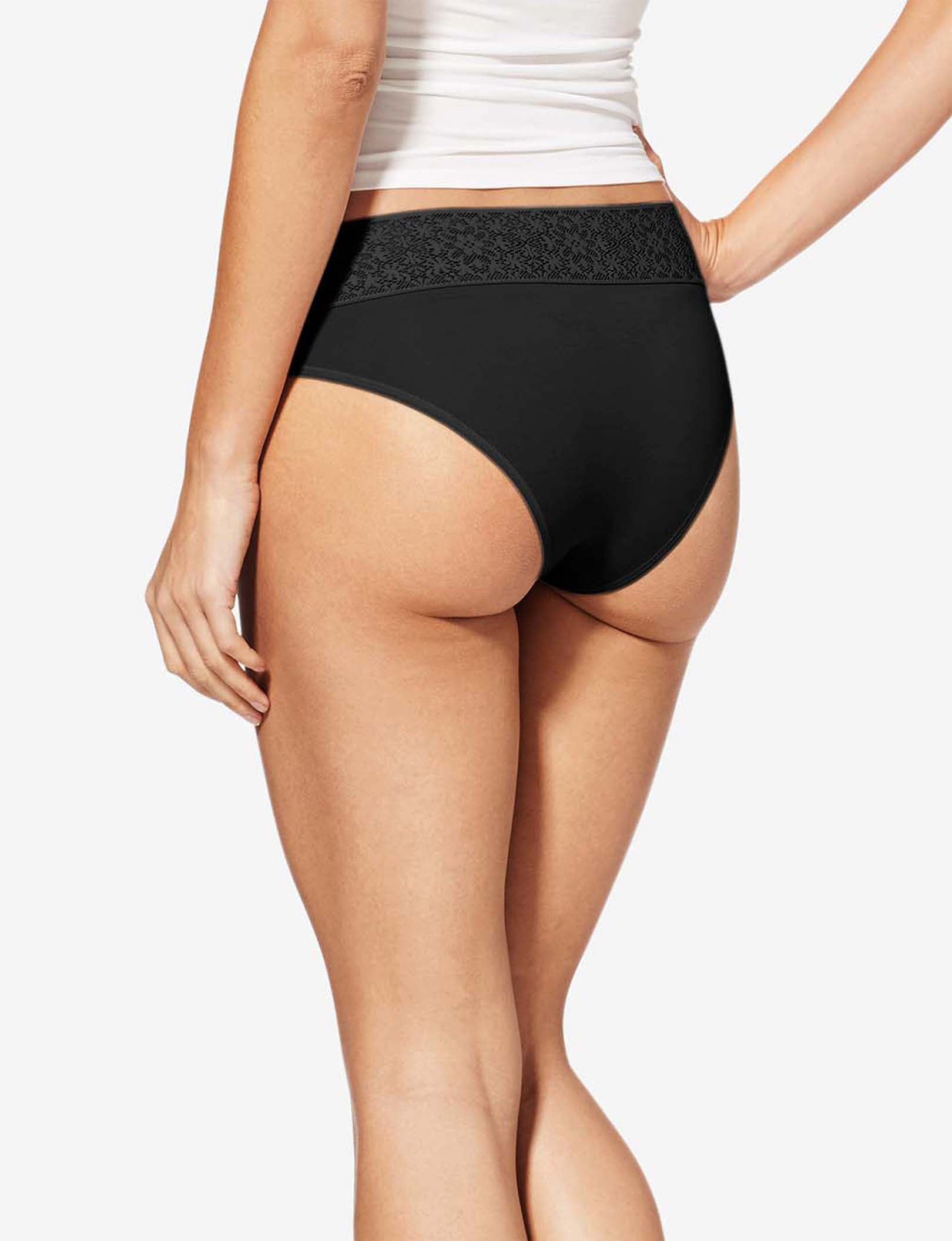 Women's Cool Cotton Cheeky, Lace Waist::Black Lace Waist