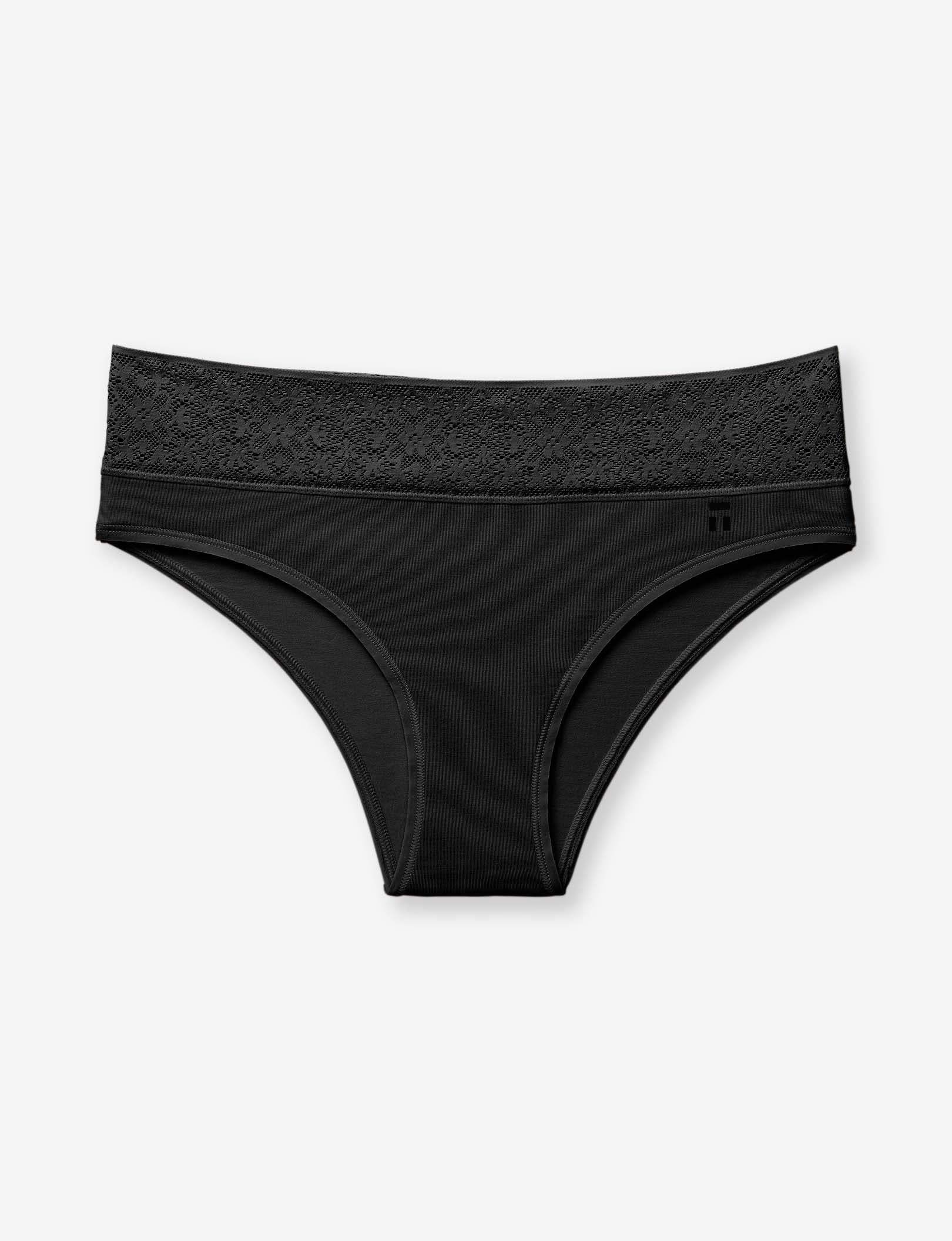 Women's Cool Cotton Cheeky, Lace Waist::Black Lace Waist