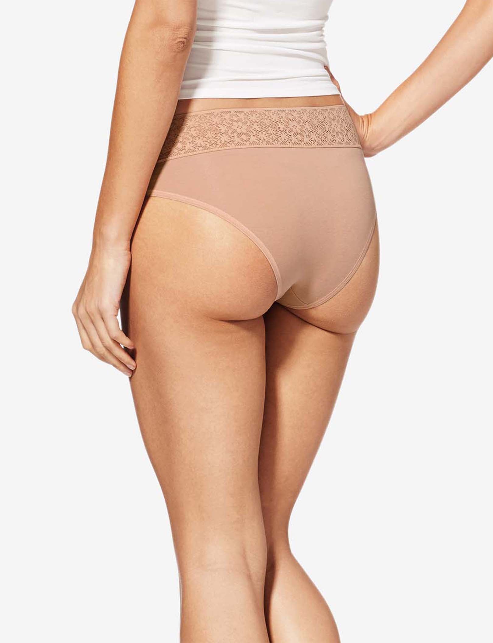 Women's Cool Cotton Cheeky, Lace Waist::Maple Sugar Lace Waist