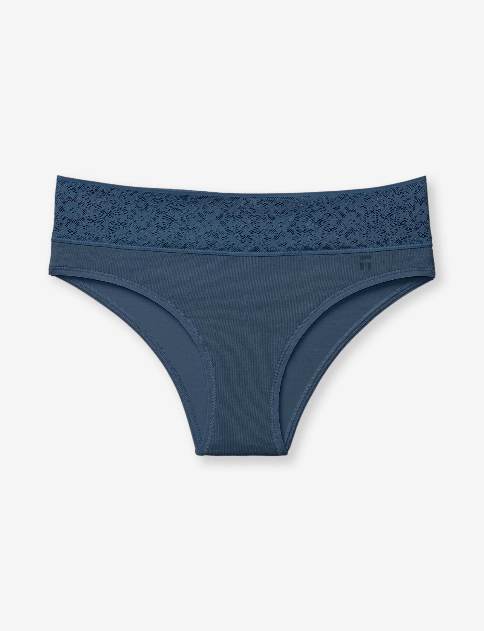 Women's Cool Cotton Cheeky, Lace Waist::Navy Lace Waist