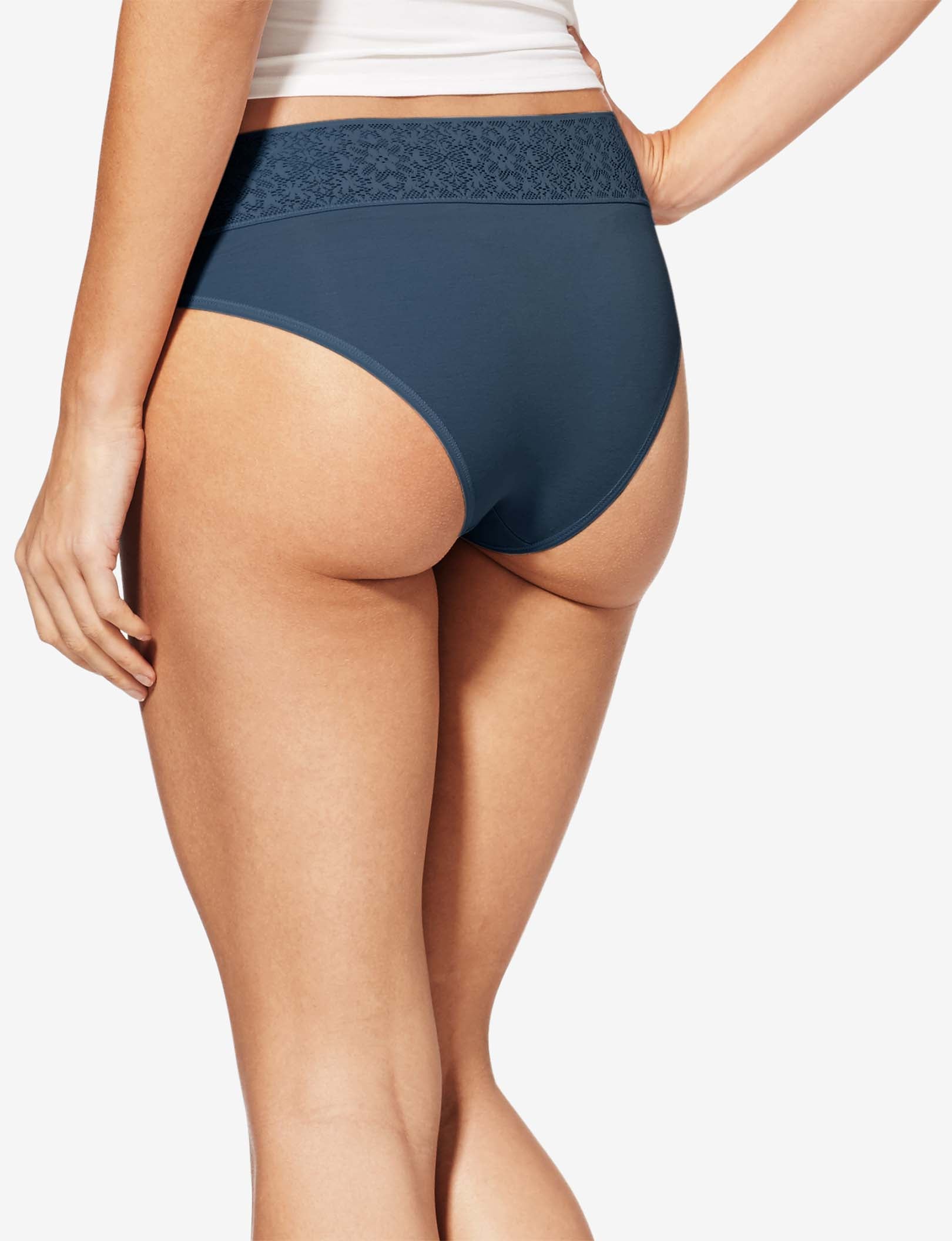 Women's Cool Cotton Cheeky, Lace Waist::Navy Lace Waist