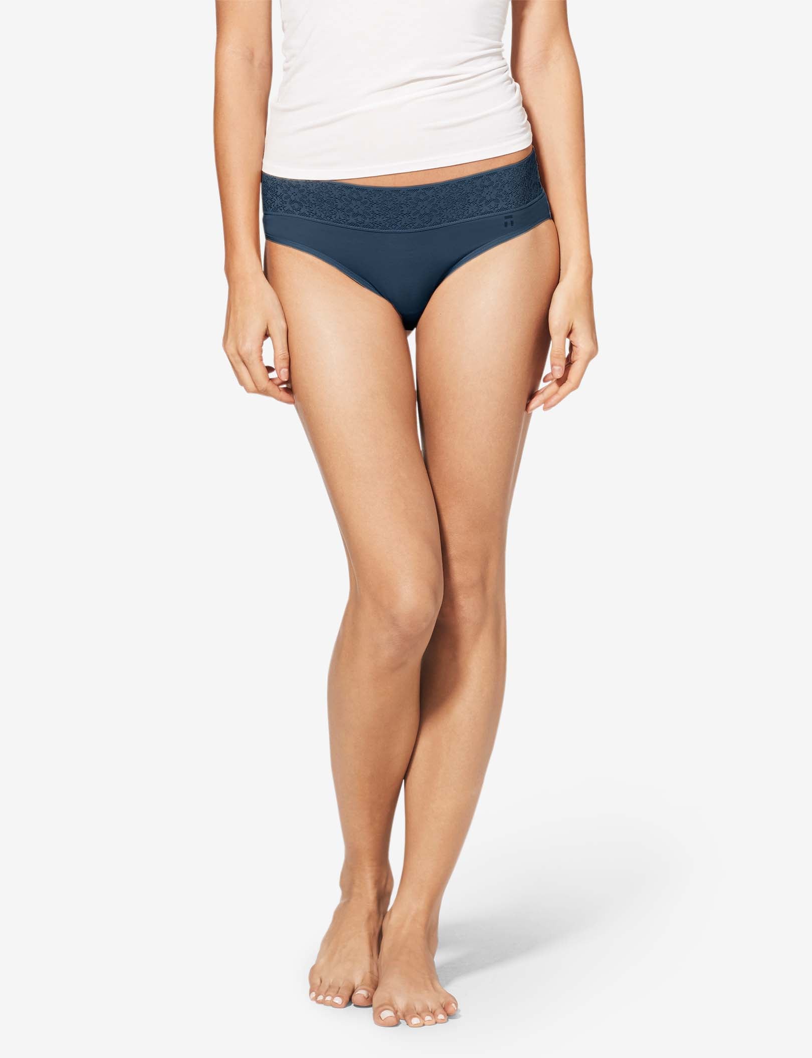 Women's Cool Cotton Cheeky, Lace Waist::Navy Lace Waist