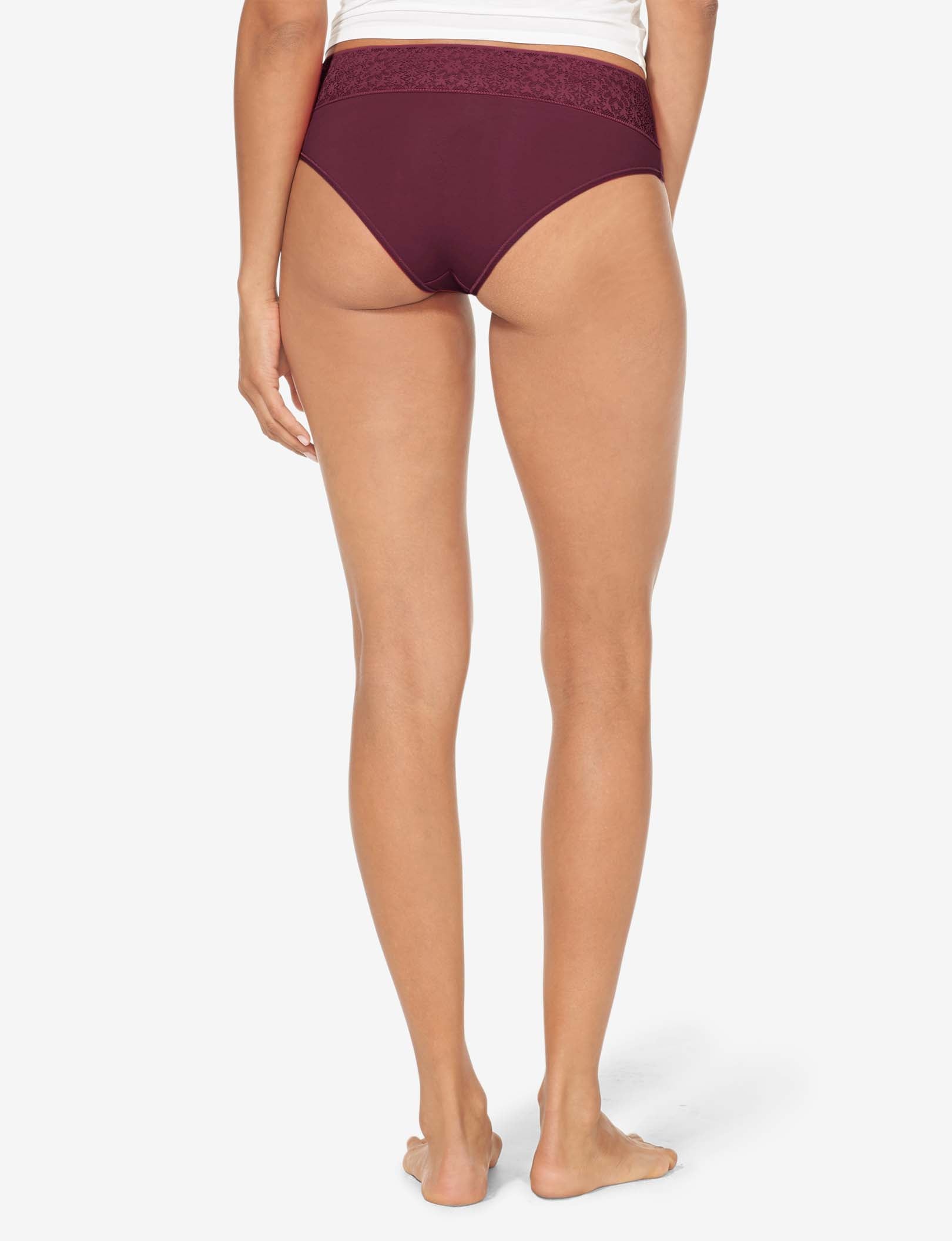 Women's Cool Cotton Brief, Lace Waist::Winetasting Lace Waist