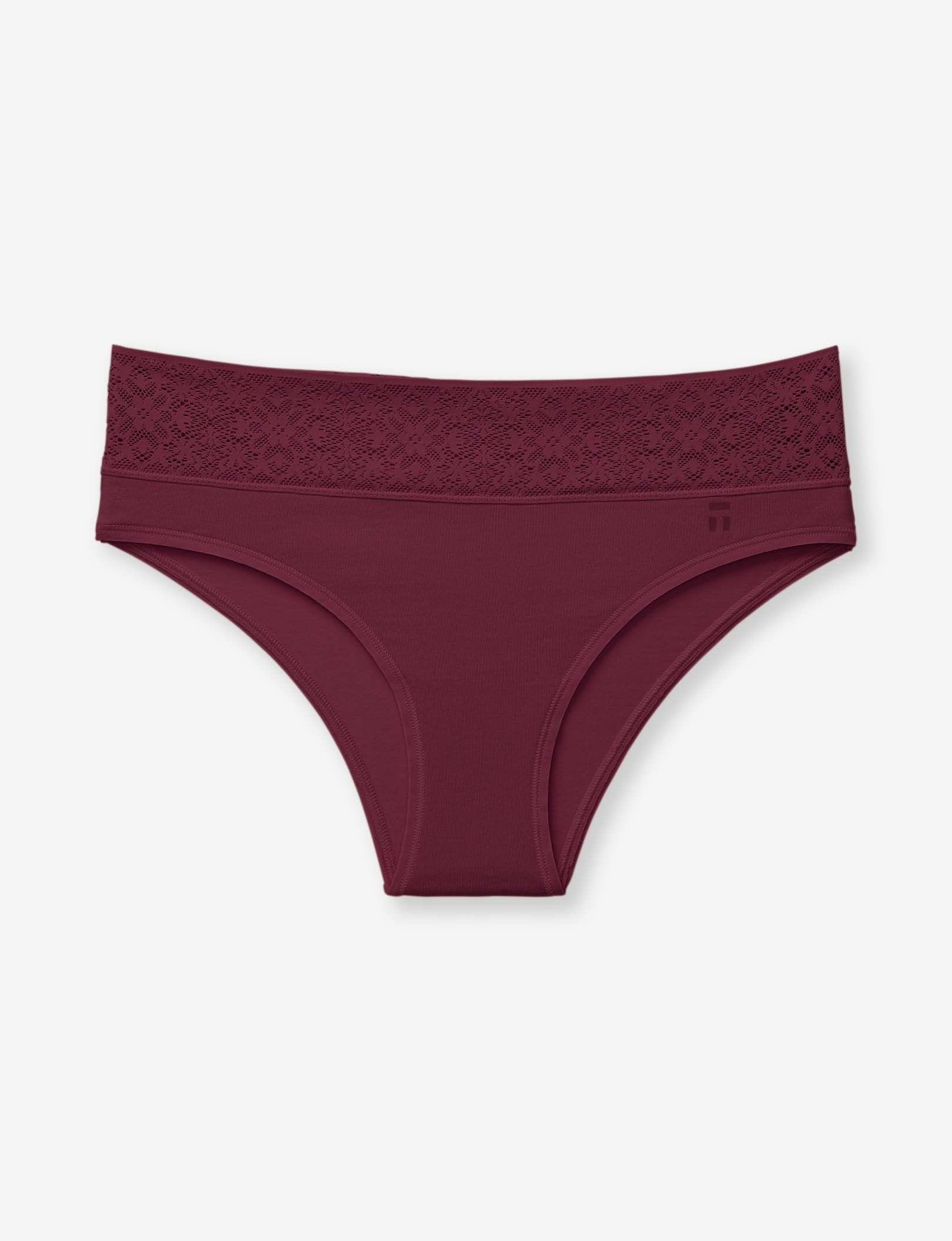 Women's Cool Cotton Cheeky, Lace Waist::Winetasting Lace Waist