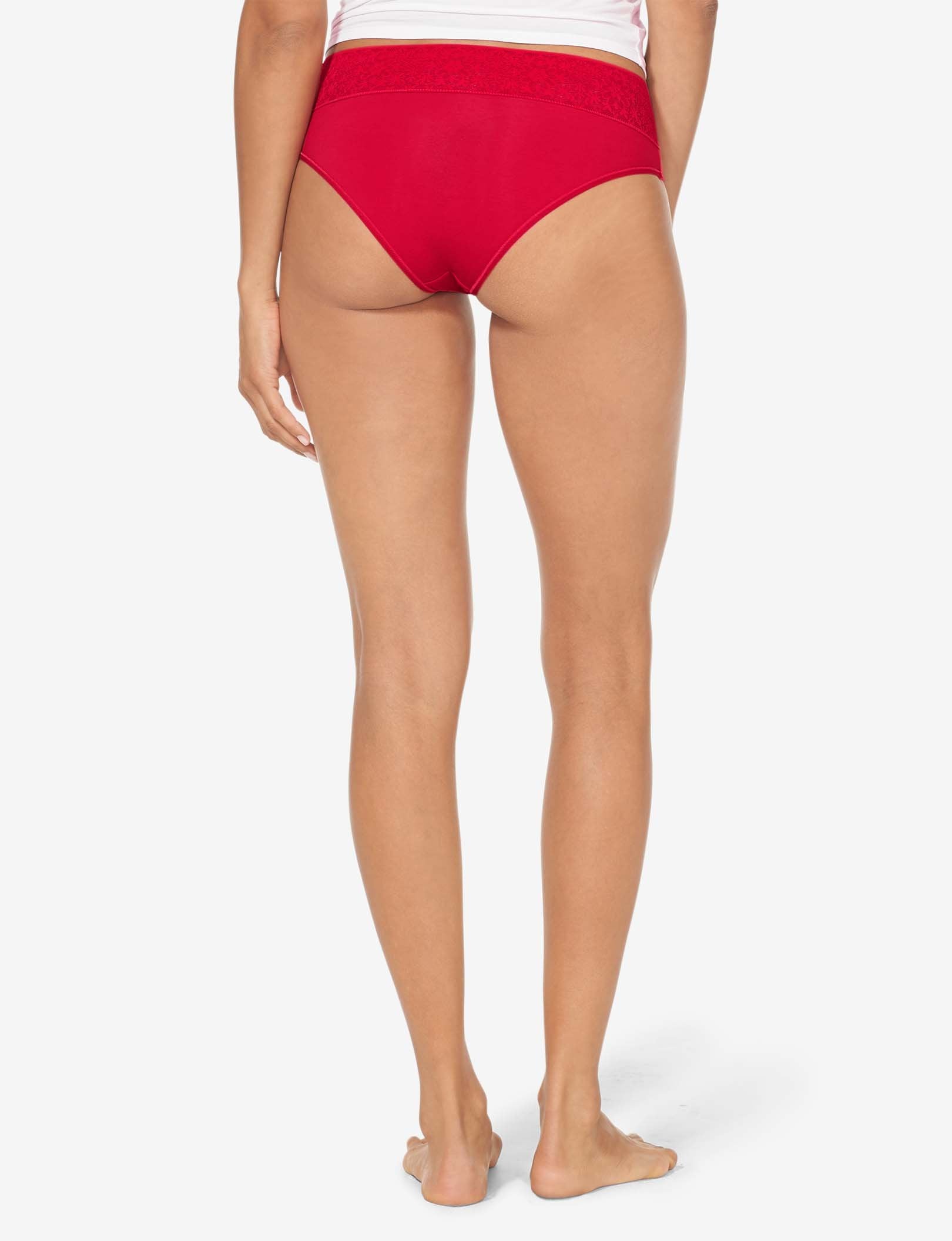 Women's Cool Cotton Cheeky, Lace Waist::Haute Red Lace Waist