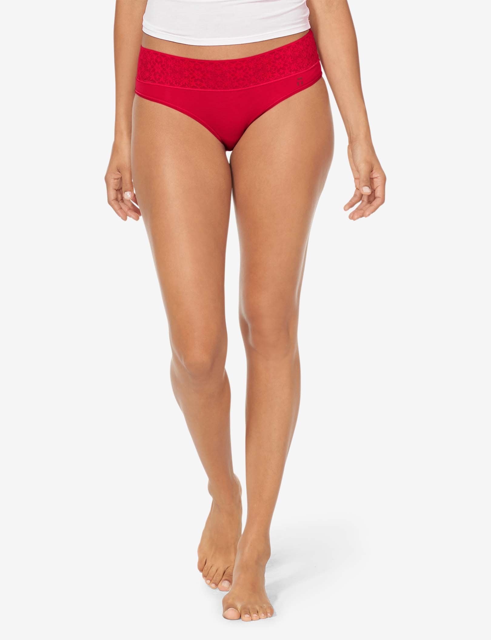 Women's Cool Cotton Cheeky, Lace Waist::Haute Red Lace Waist