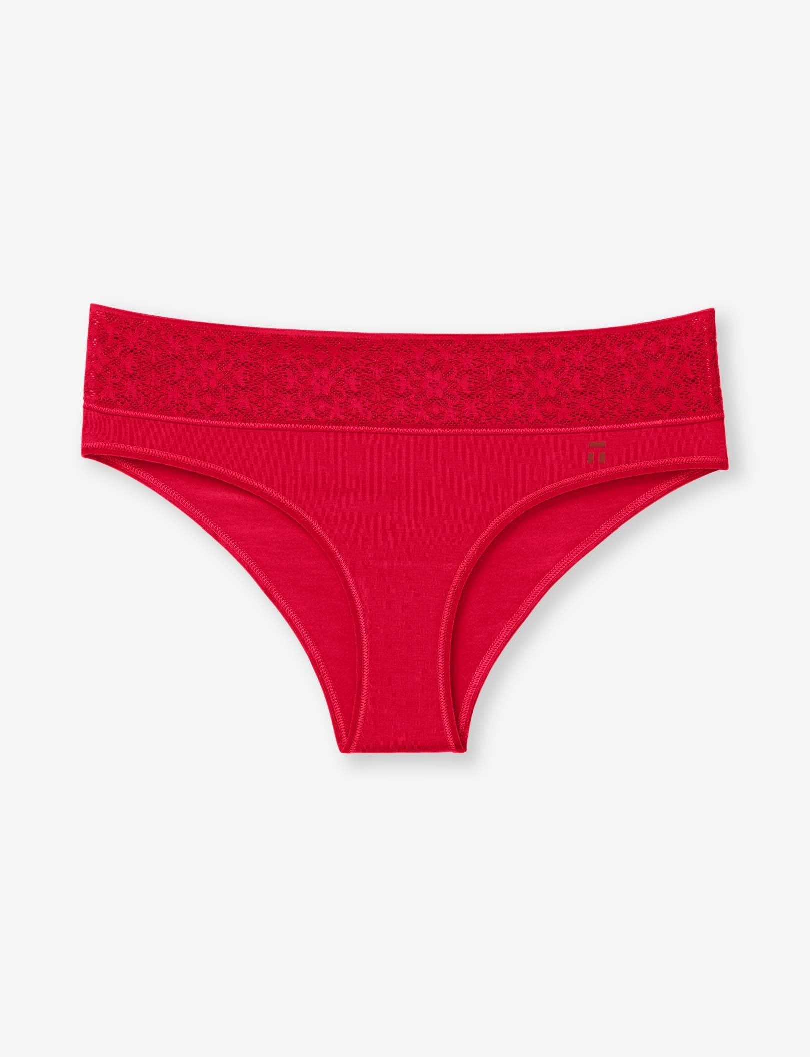 Women's Cool Cotton Cheeky, Lace Waist::Haute Red Lace Waist