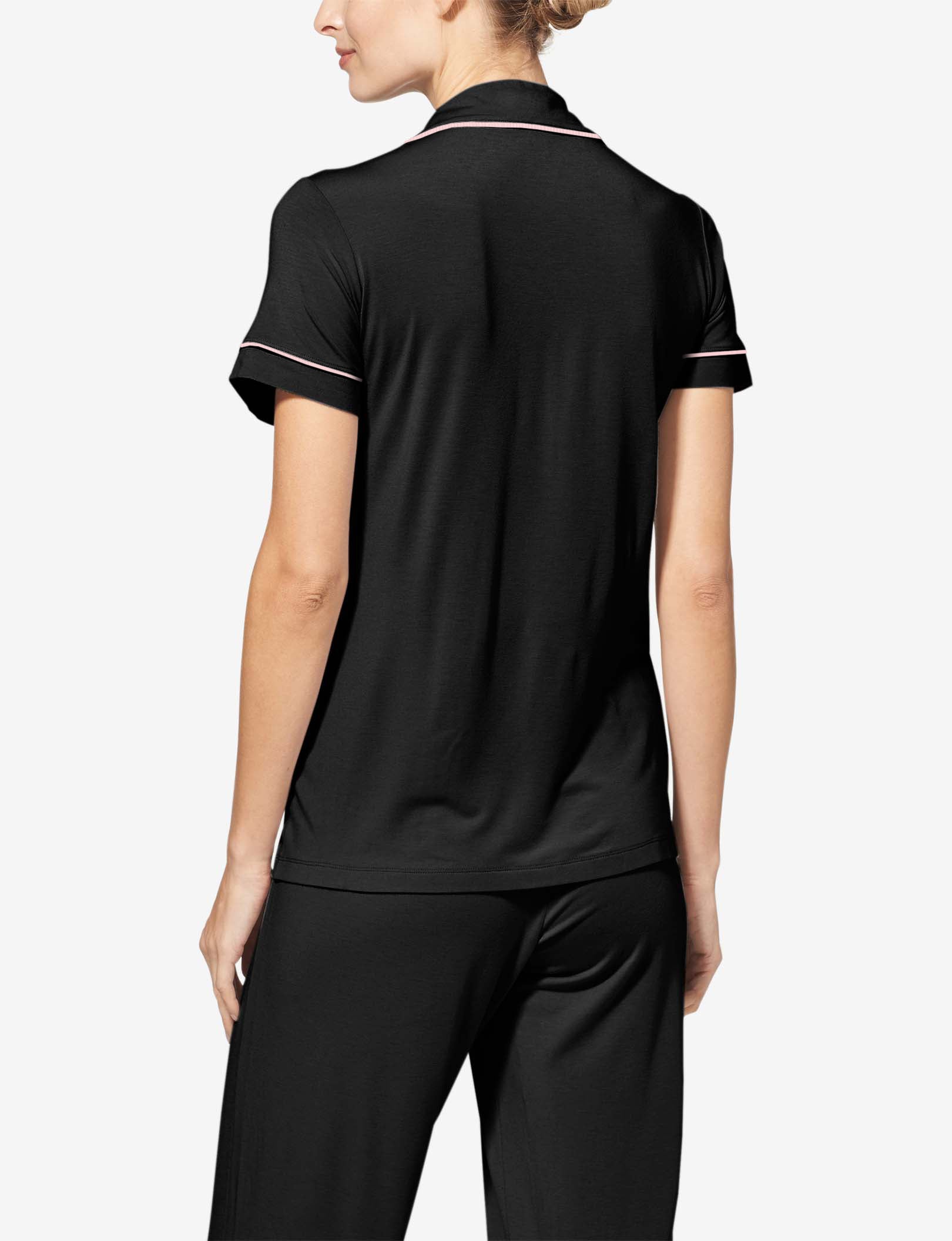 Women's Pajama Short Sleeve Top::Black/Soft Pink