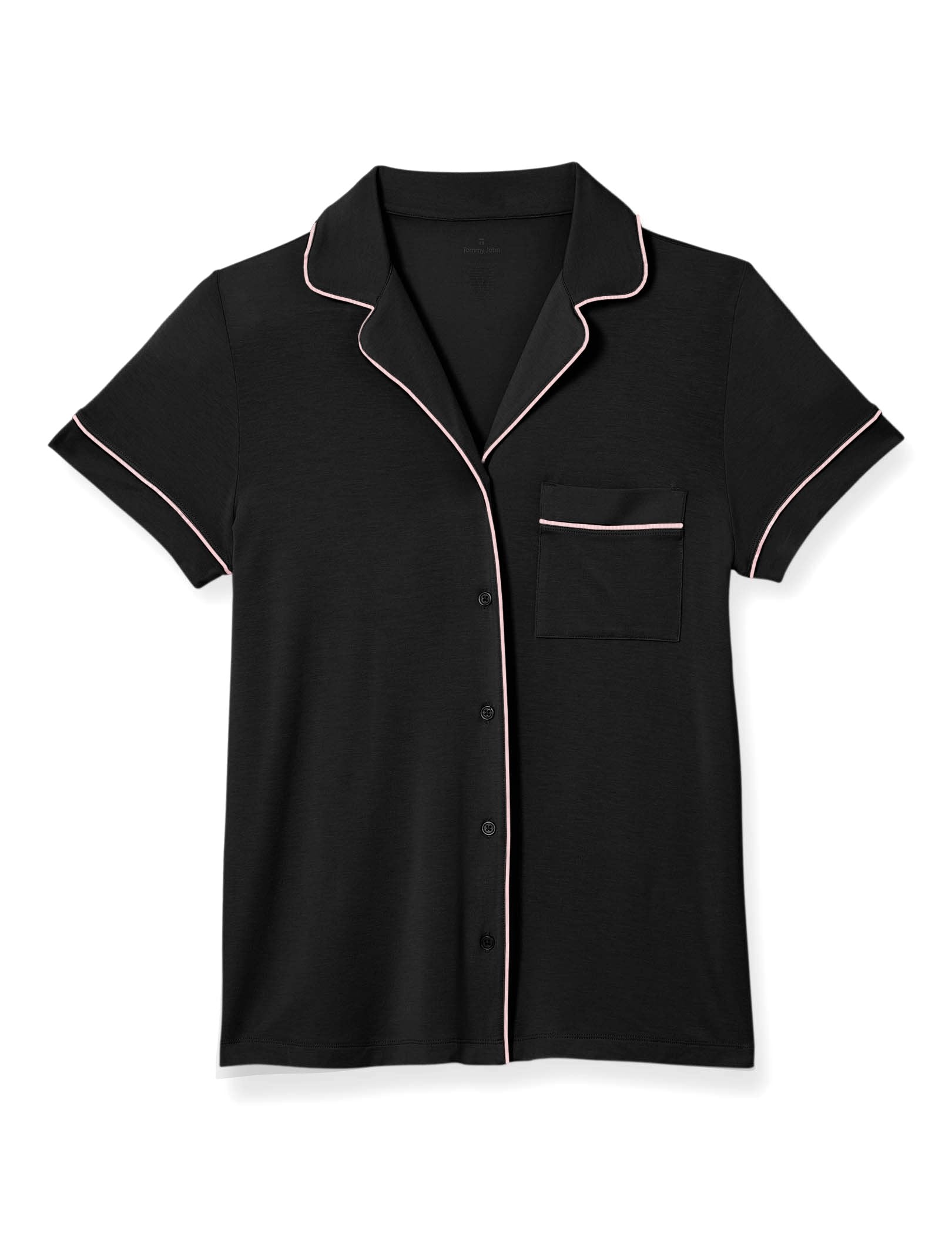 Women's Pajama Short Sleeve Top::Black/Soft Pink