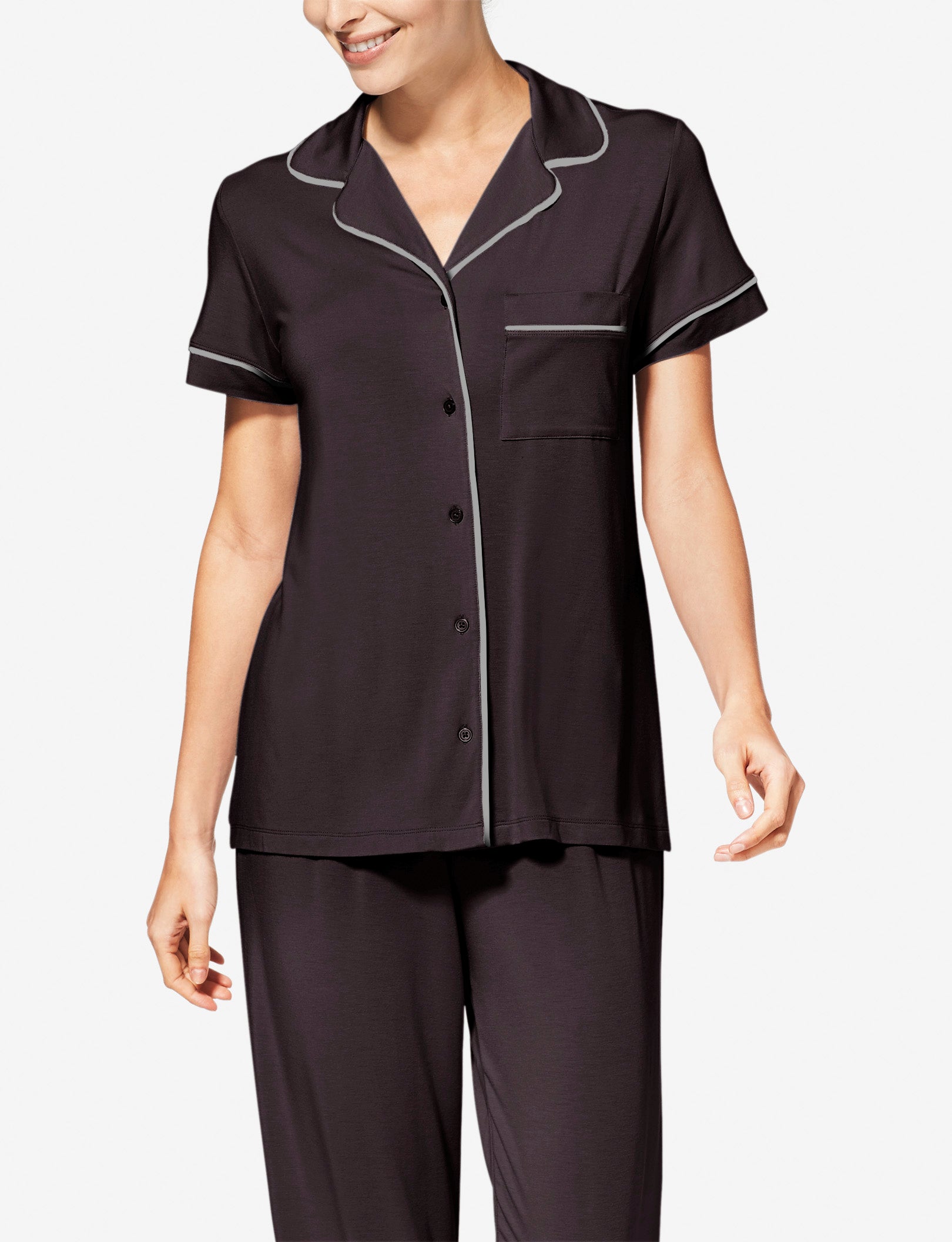 Women's Pajama Short Sleeve Top::Black