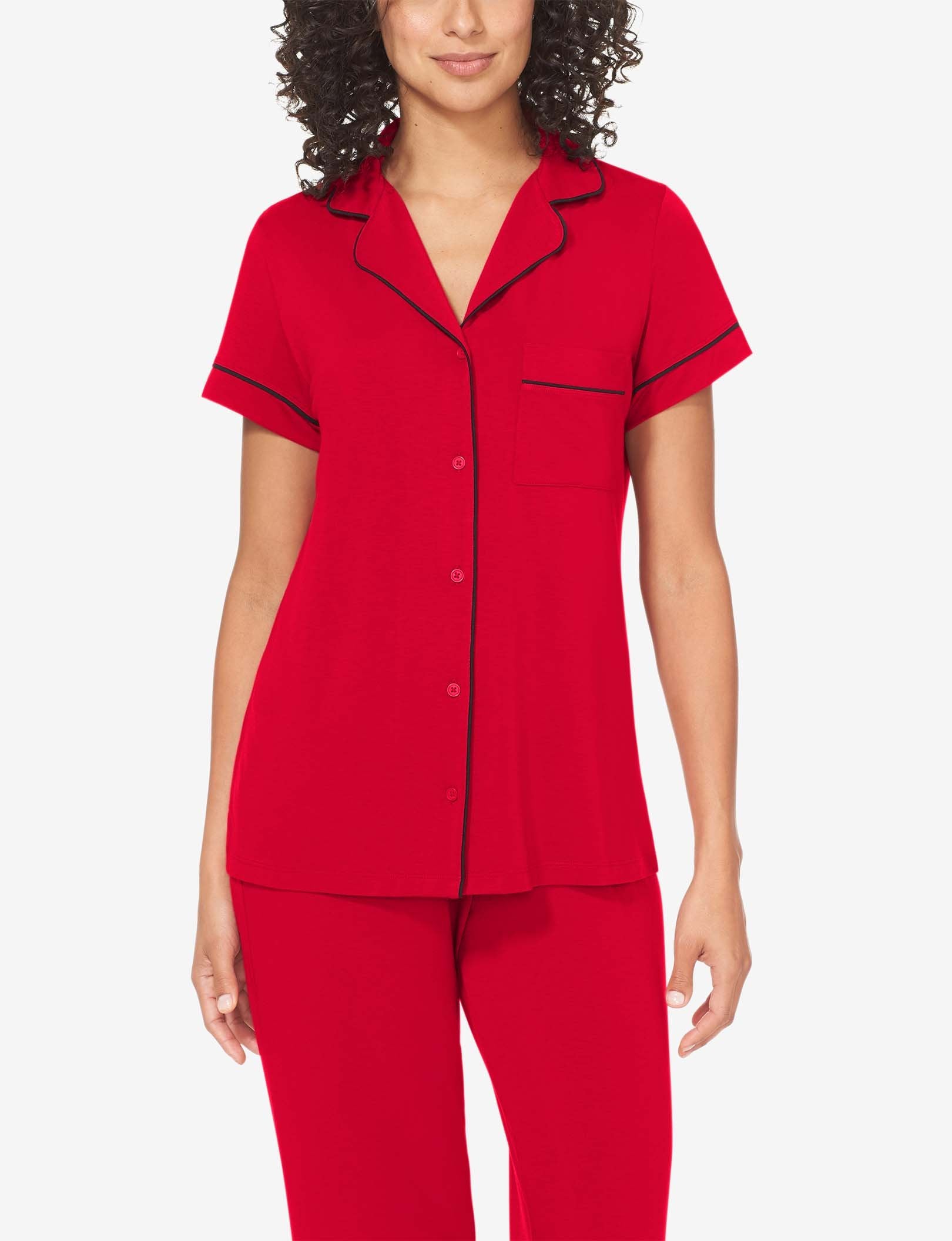 Women's Pajama Short Sleeve Top::Haute Red