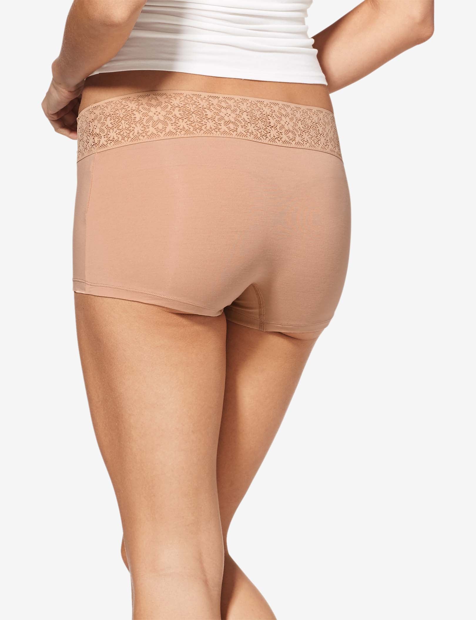 Women's Cool Cotton Boyshort, Lace Waist::Maple Sugar Lace Waist