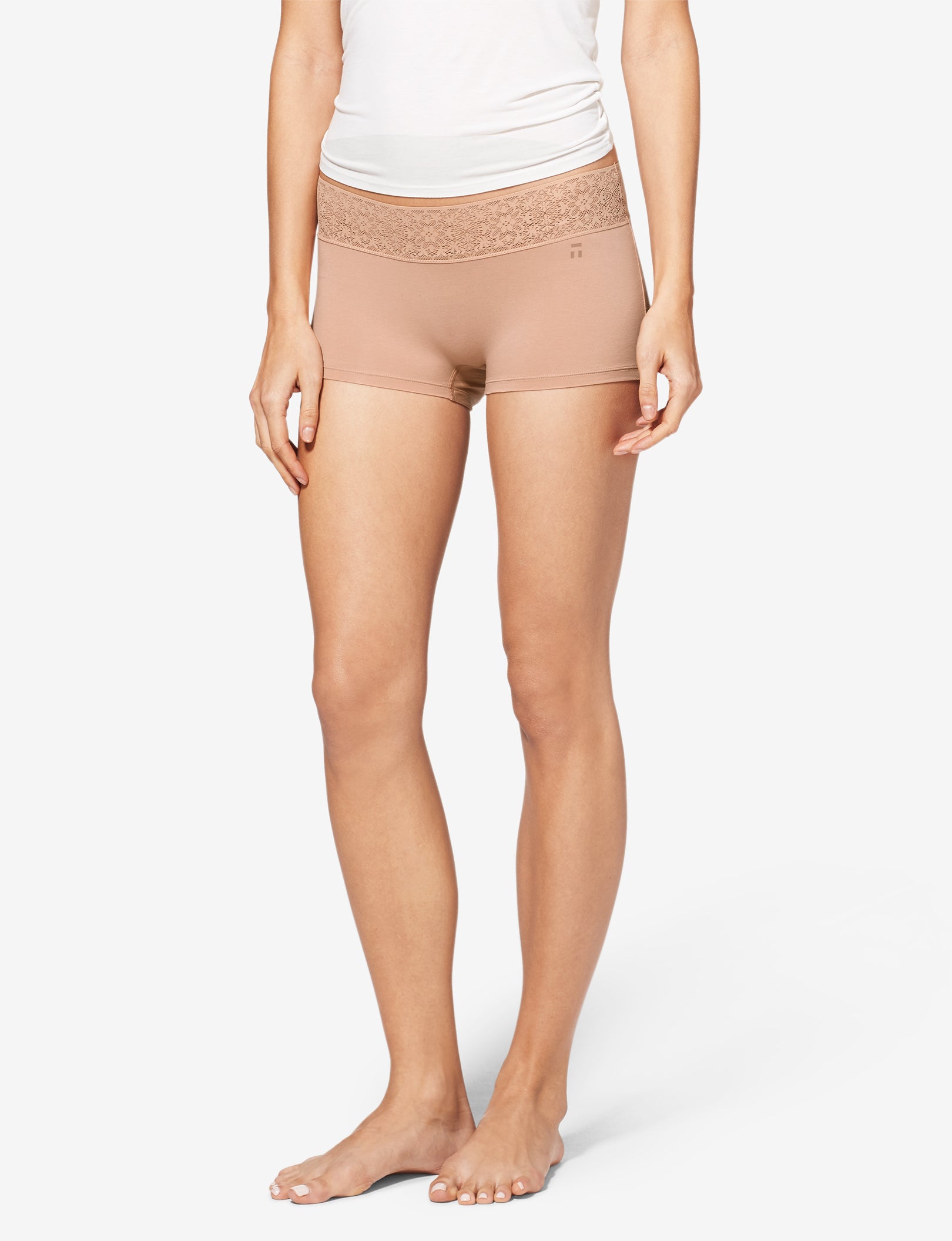 Women's Cool Cotton Boyshort, Lace Waist::Maple Sugar Lace Waist