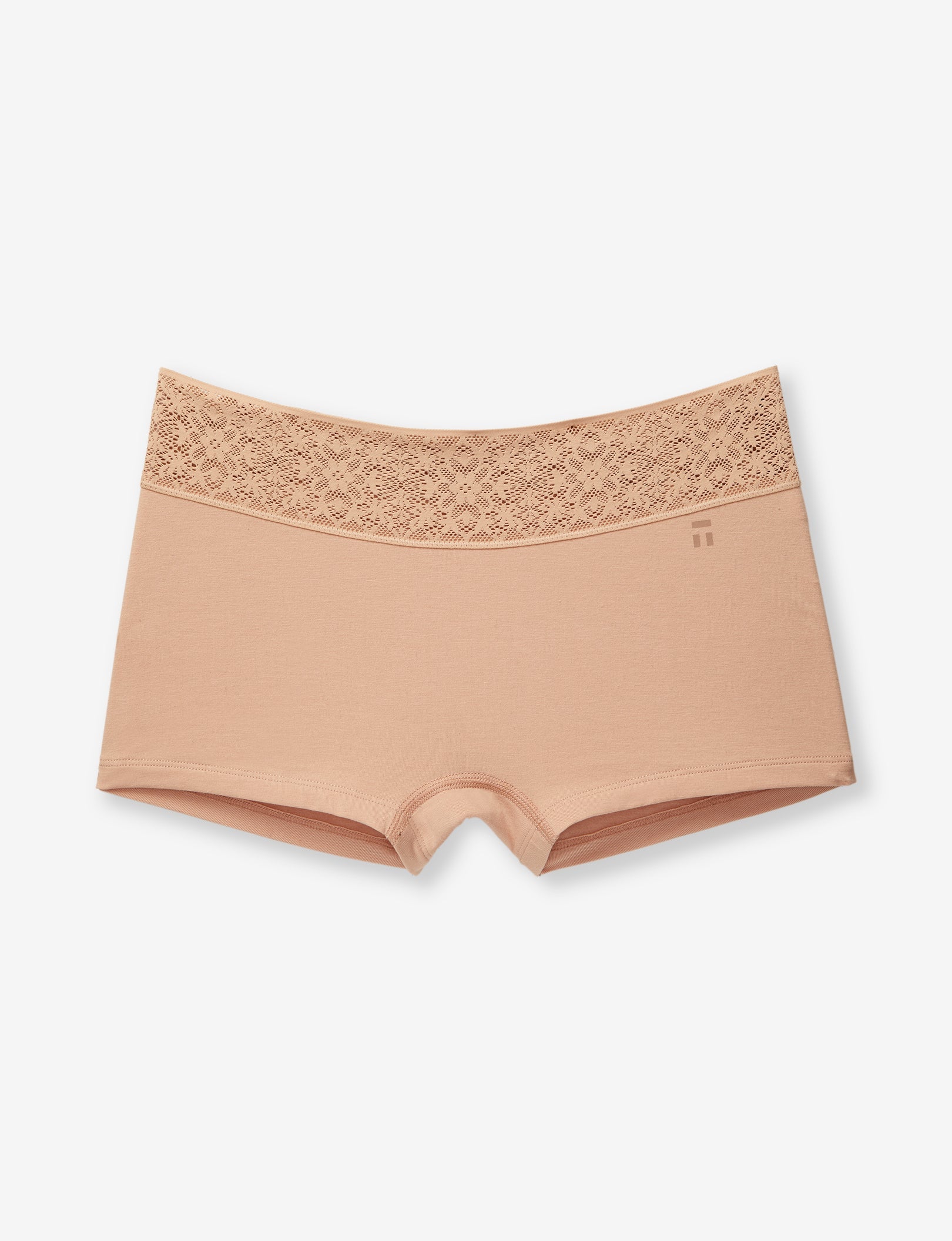Women's Cool Cotton Boyshort, Lace Waist::Maple Sugar Lace Waist