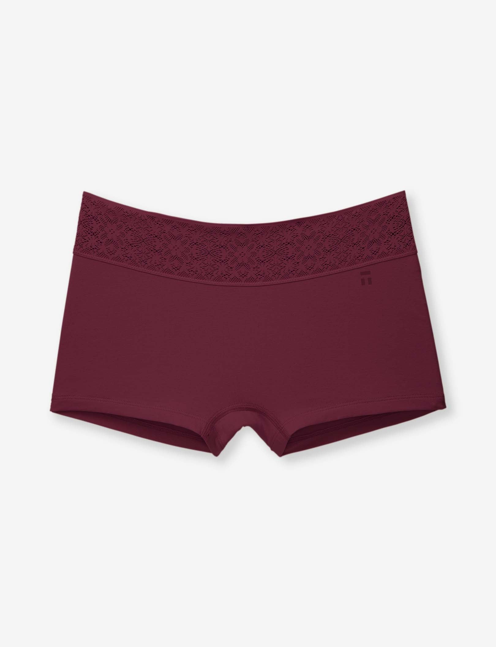 Women's Cool Cotton Boyshort, Lace Waist::Winetasting Lace Waist
