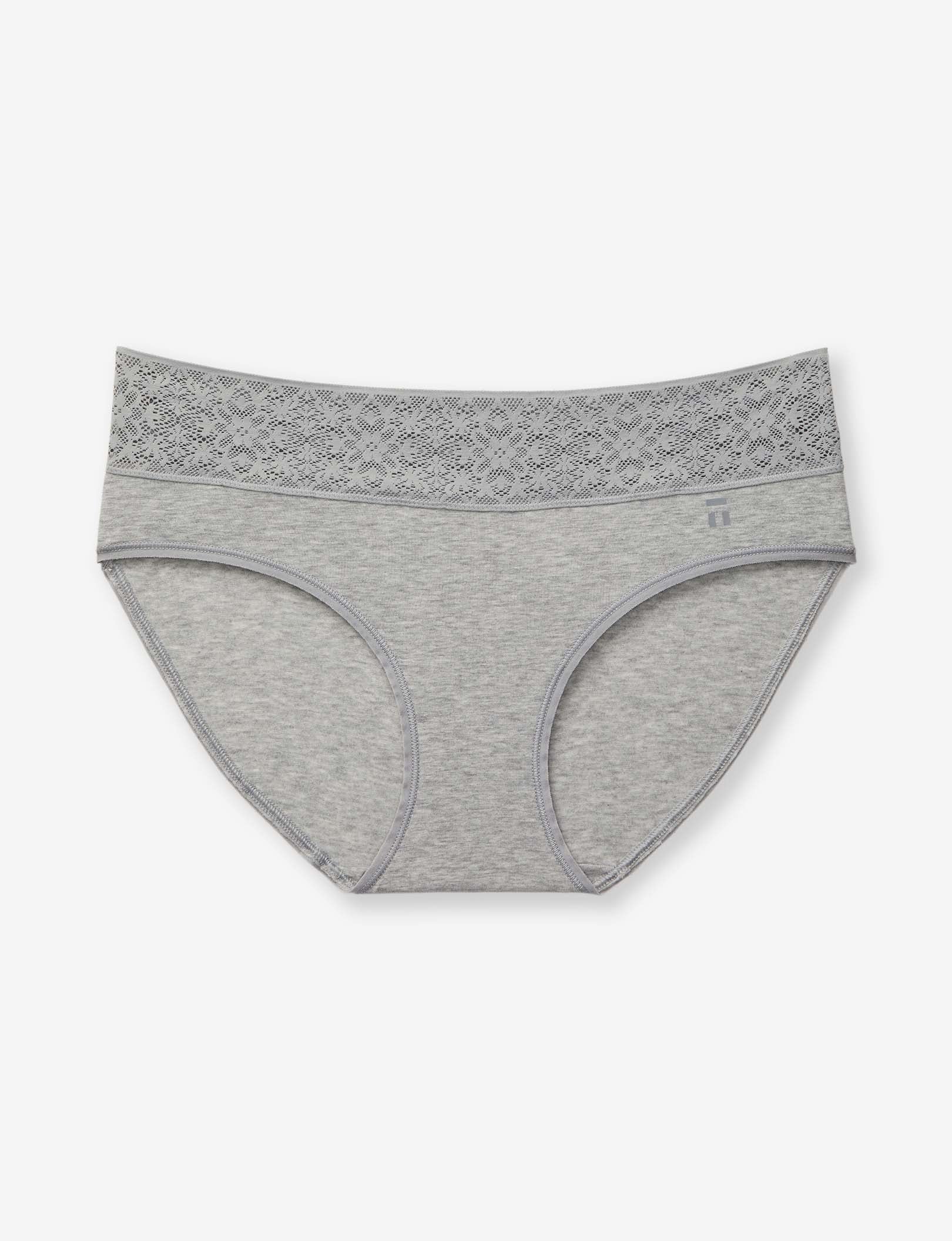 Women's Cool Cotton Brief, Lace Waist::Heather Grey Lace Waist