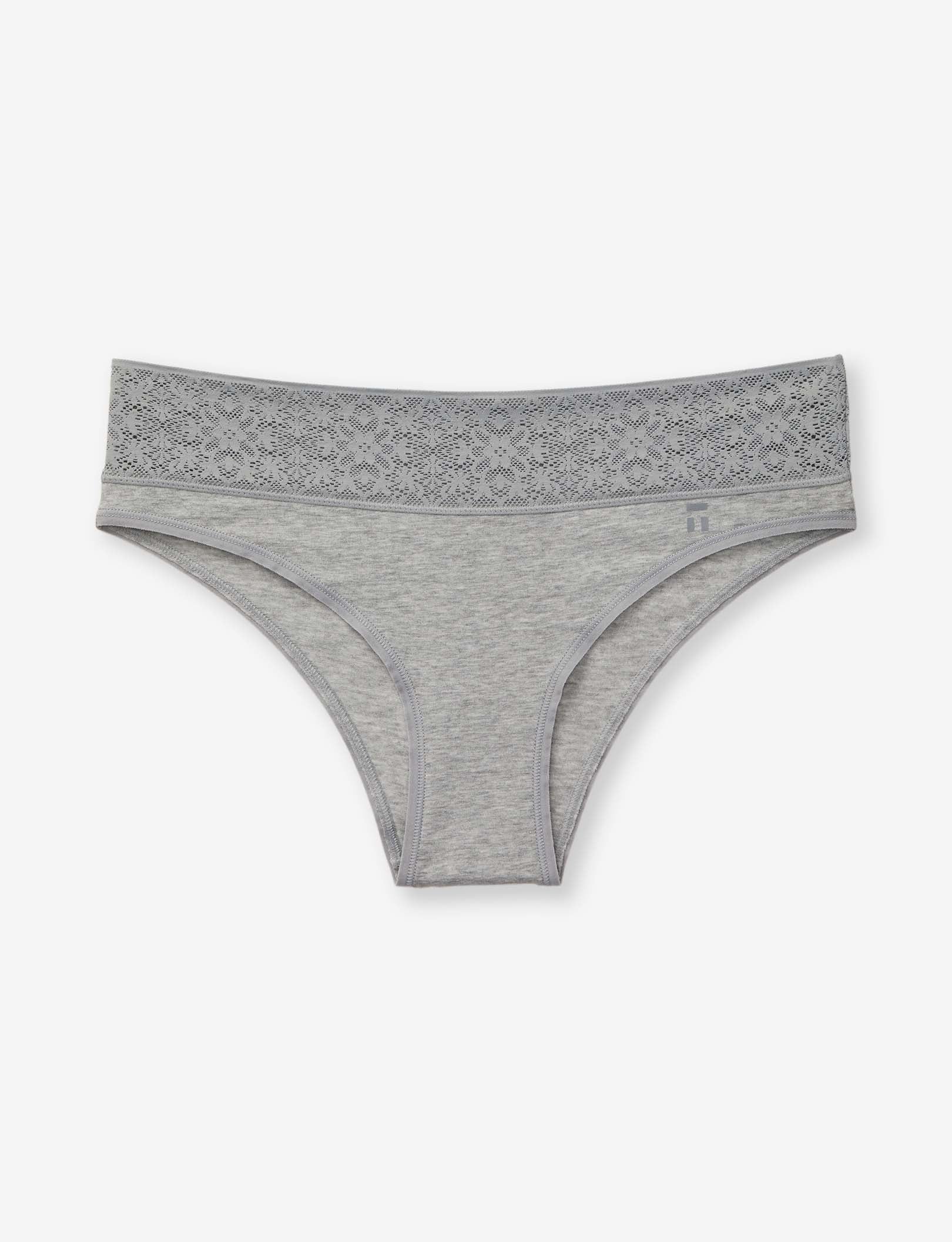 Women's Cool Cotton Cheeky, Lace Waist::Heather Grey Lace Waist