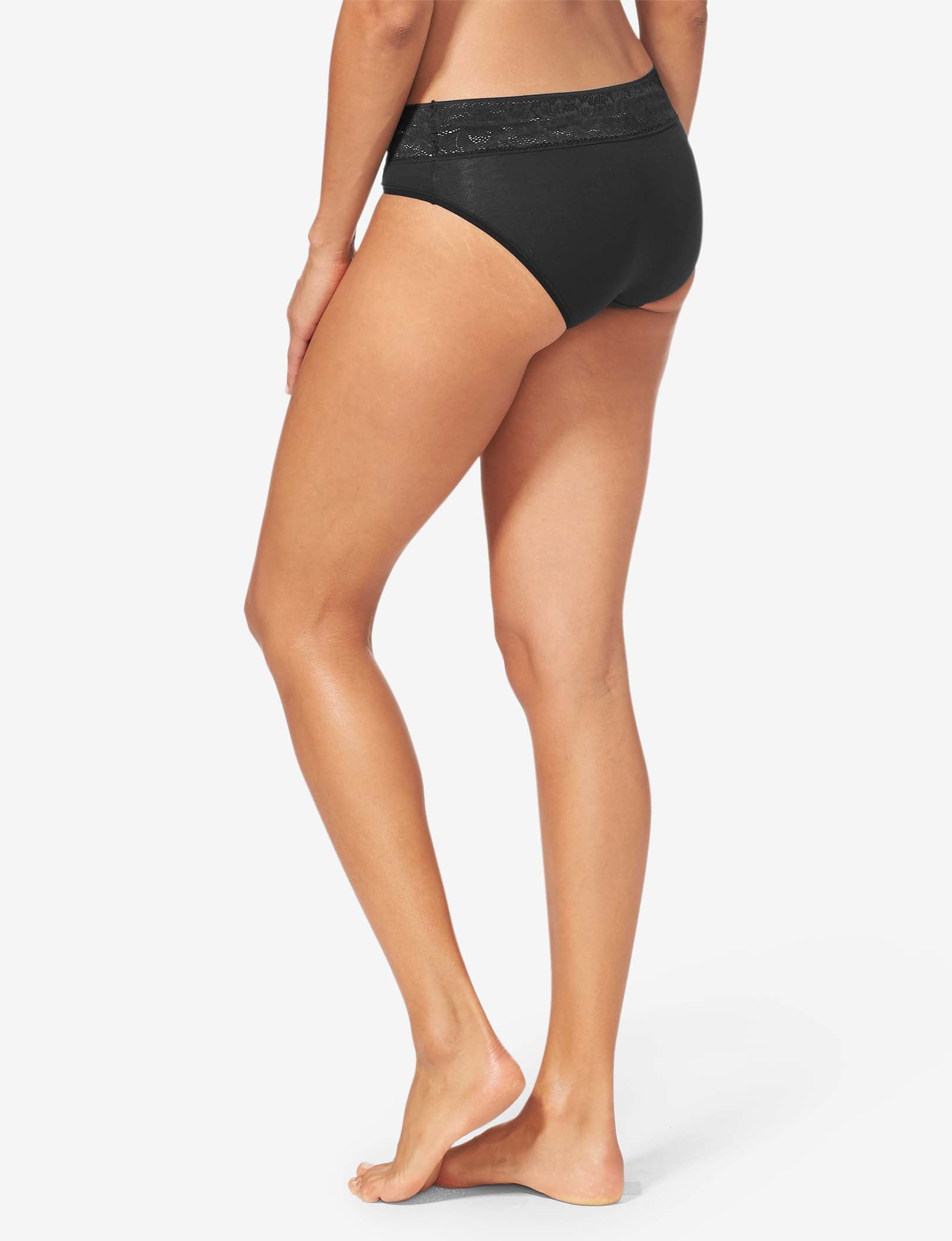 Women's Second Skin Brief, Lace Waist (3-Pack)::Black/Maple Sugar/Soft Pink