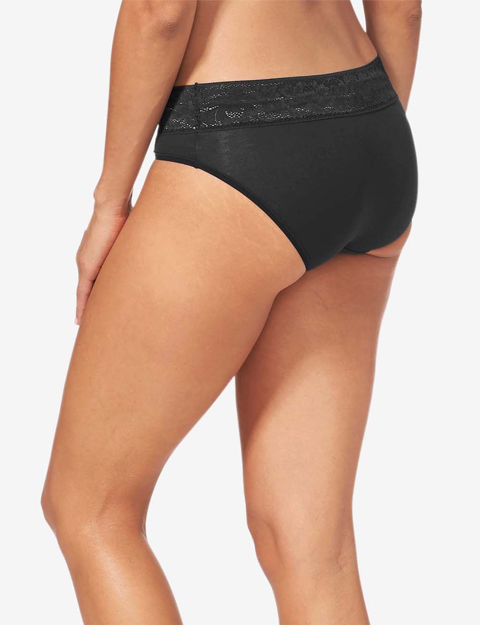 Women's Second Skin Brief, Lace Waist::Black Lace