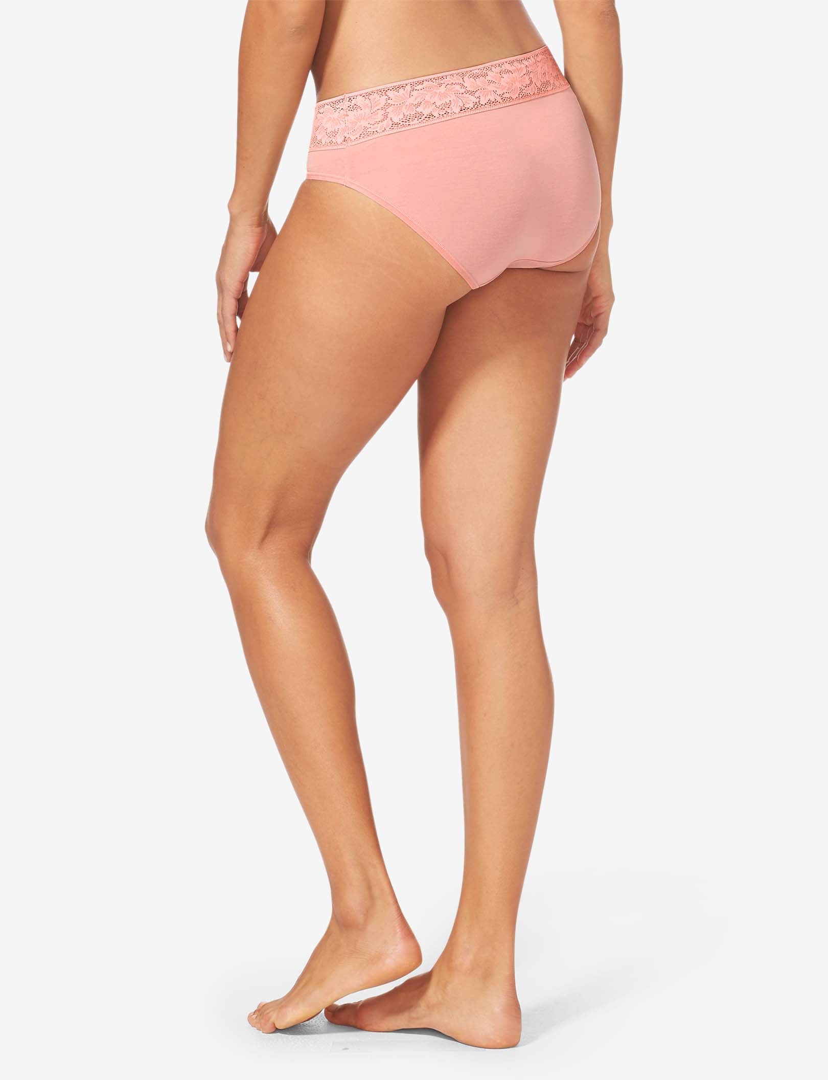 Women's Second Skin Brief, Lace Waist::Apricot Blush Lace