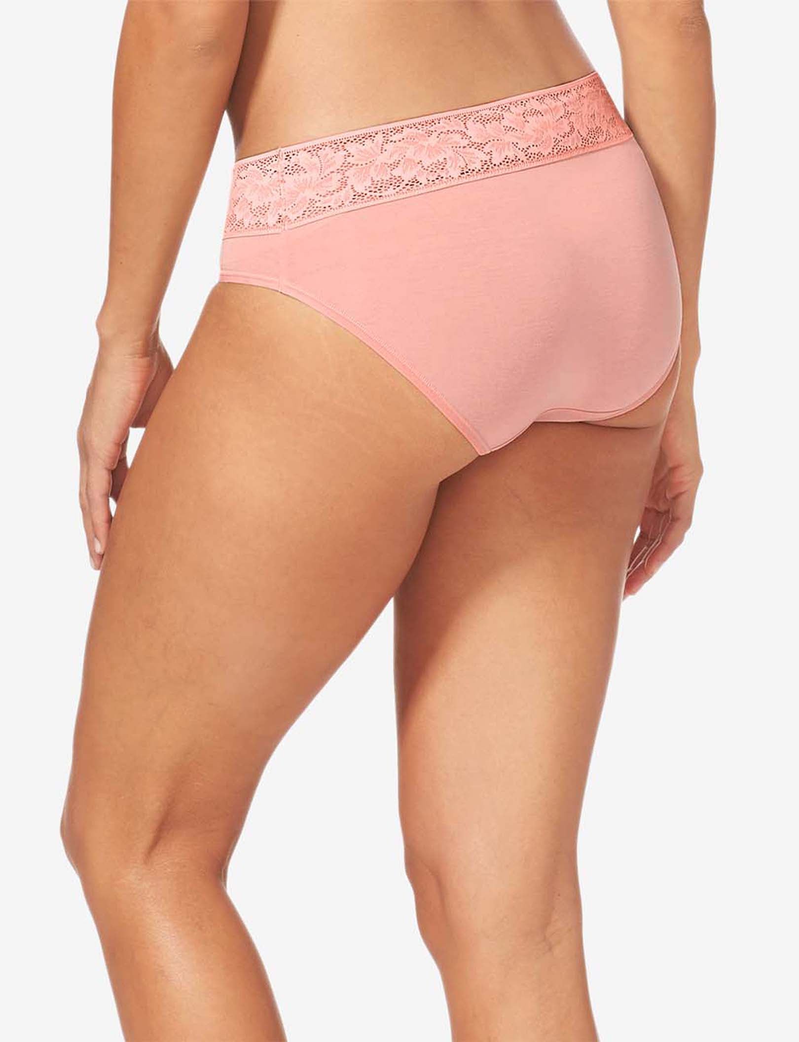 Women's Second Skin Brief, Lace Waist::Apricot Blush Lace