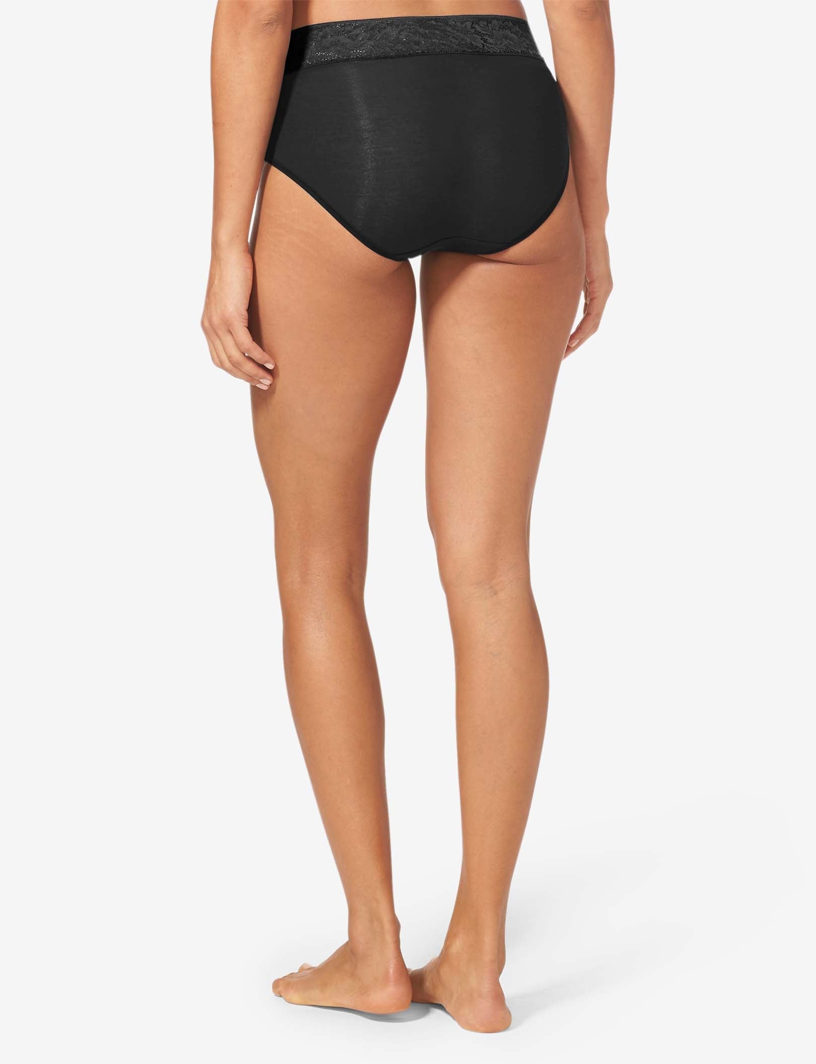 Women's Second Skin High Rise Brief, Lace Waist::Black Lace