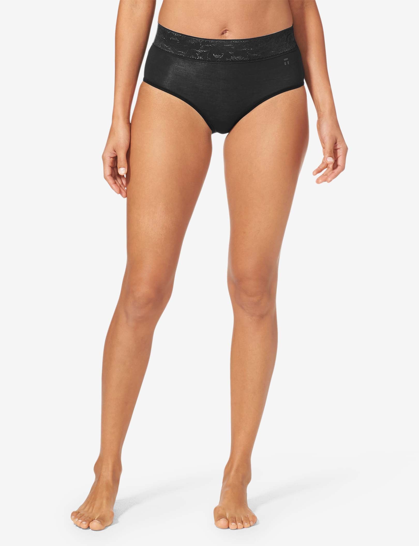 Women's Second Skin High Rise Brief, Lace Waist::Black Lace