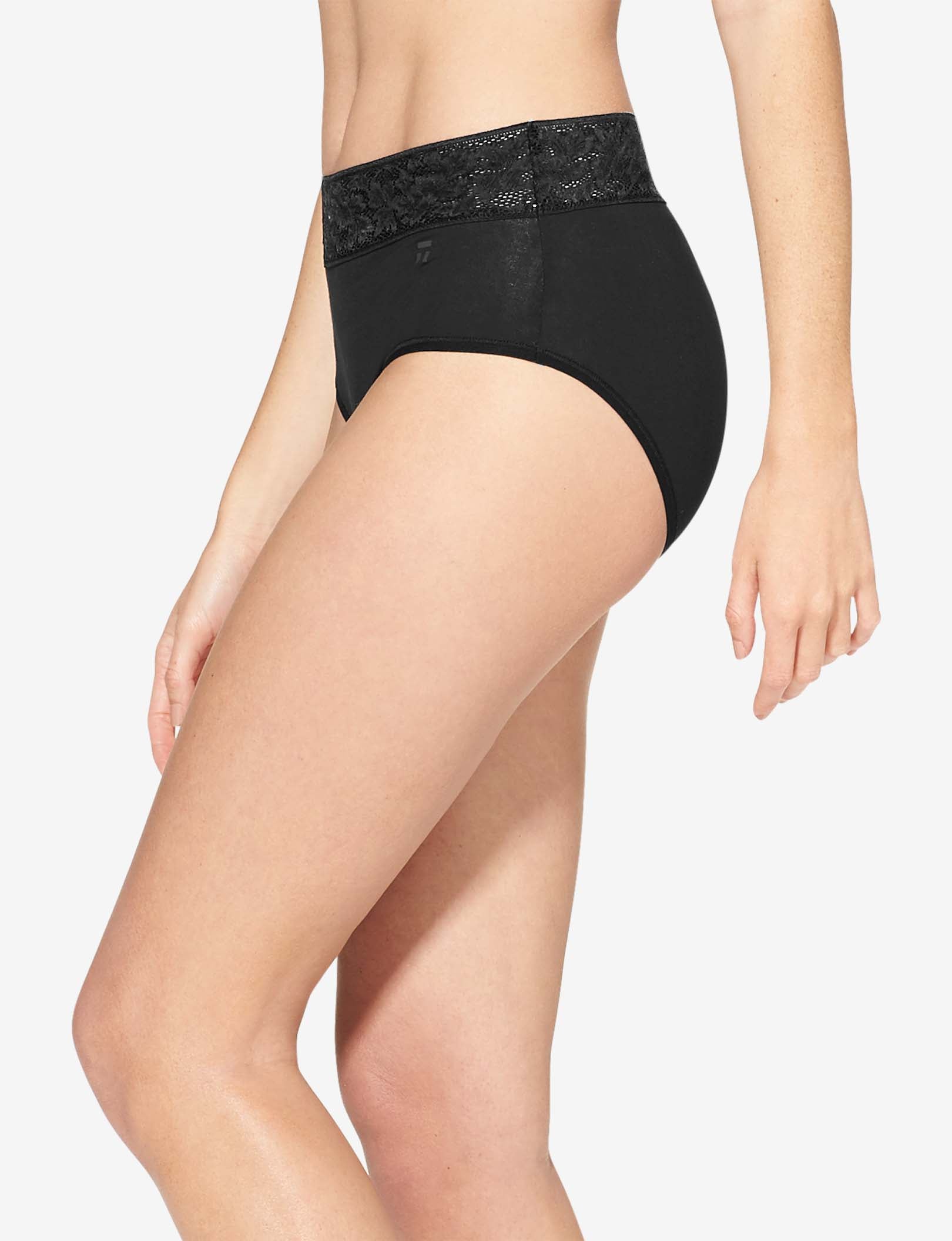 Women's Second Skin High Rise Brief, Lace Waist::Black Lace