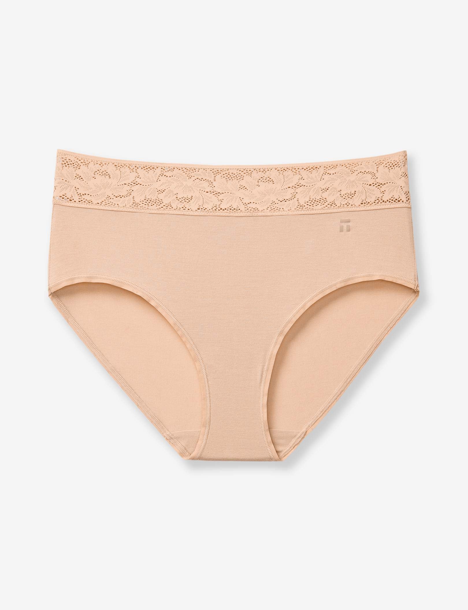 Women's Second Skin High Rise Brief, Lace Waist::Maple Sugar Lace
