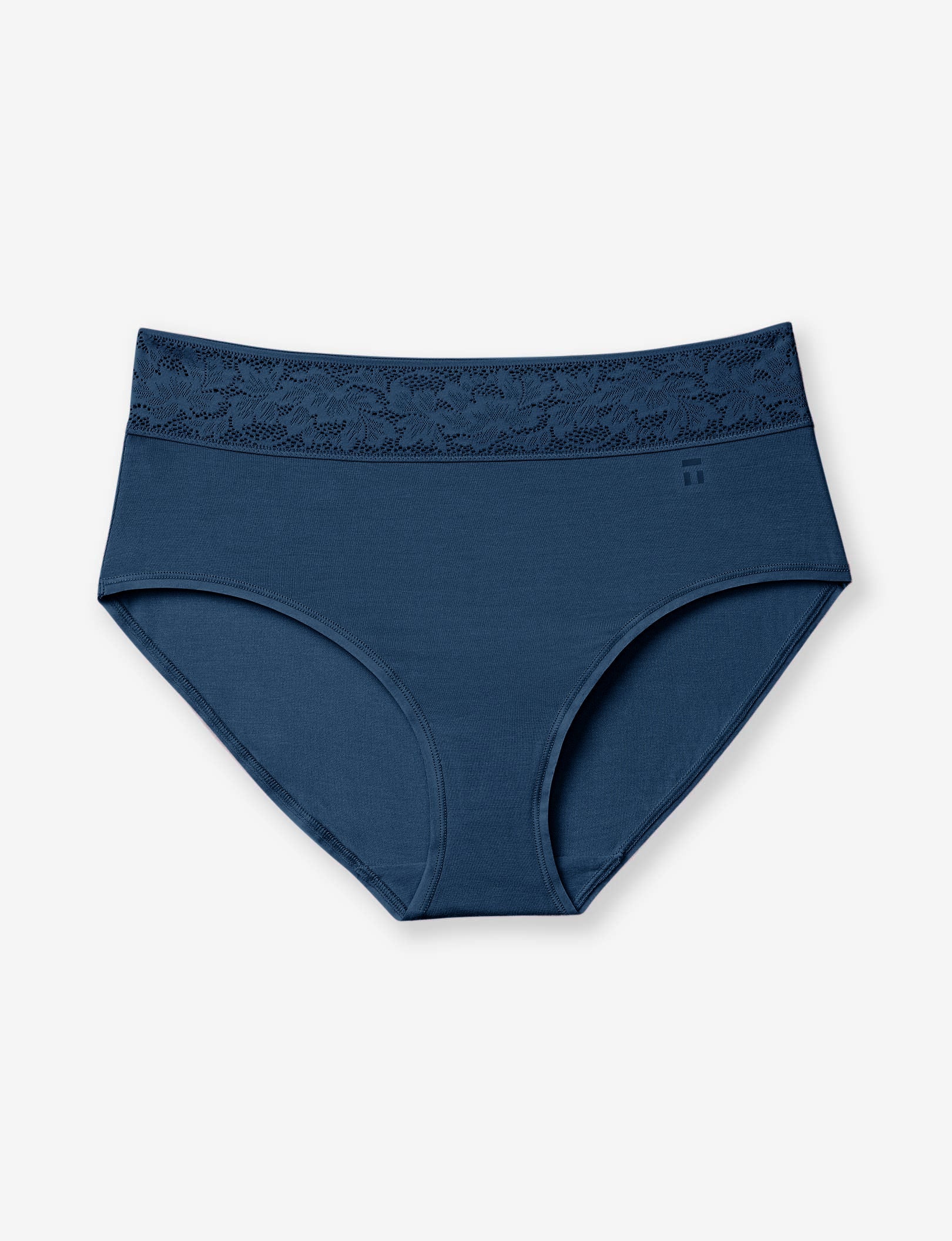 Women's Second Skin High Rise Brief, Lace Waist::Dress Blues Lace