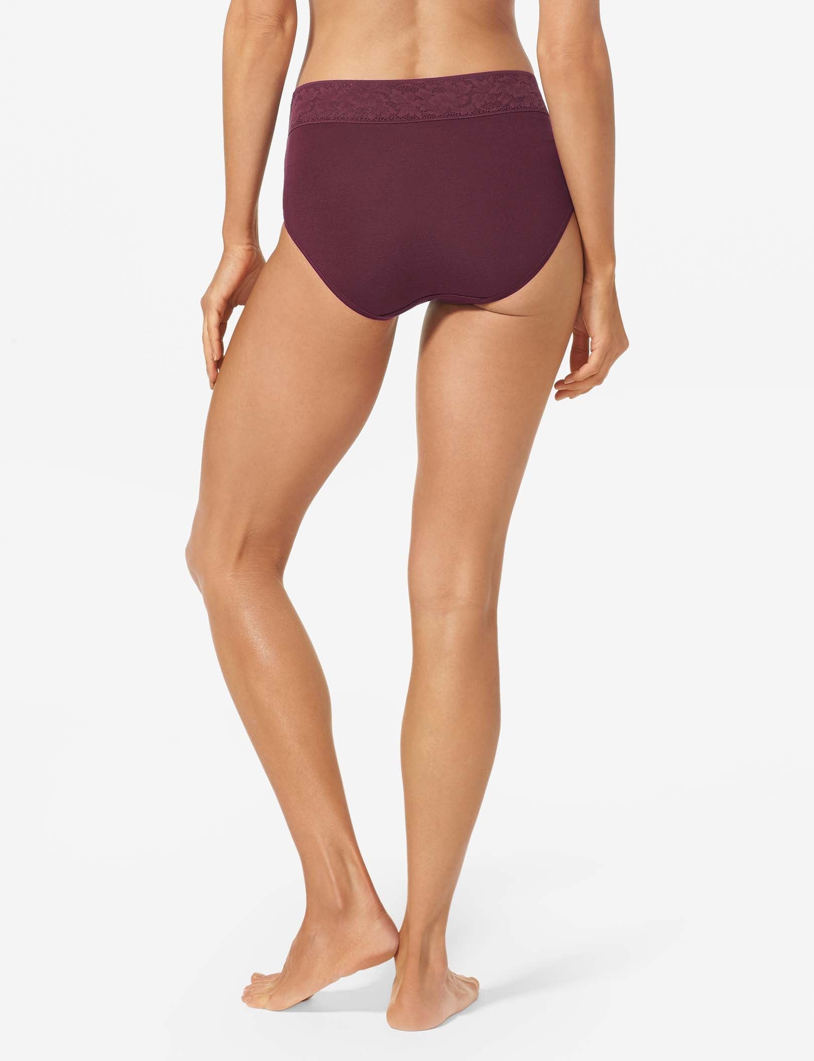 Women's Second Skin High Rise Brief, Lace Waist::Winetasting Lace