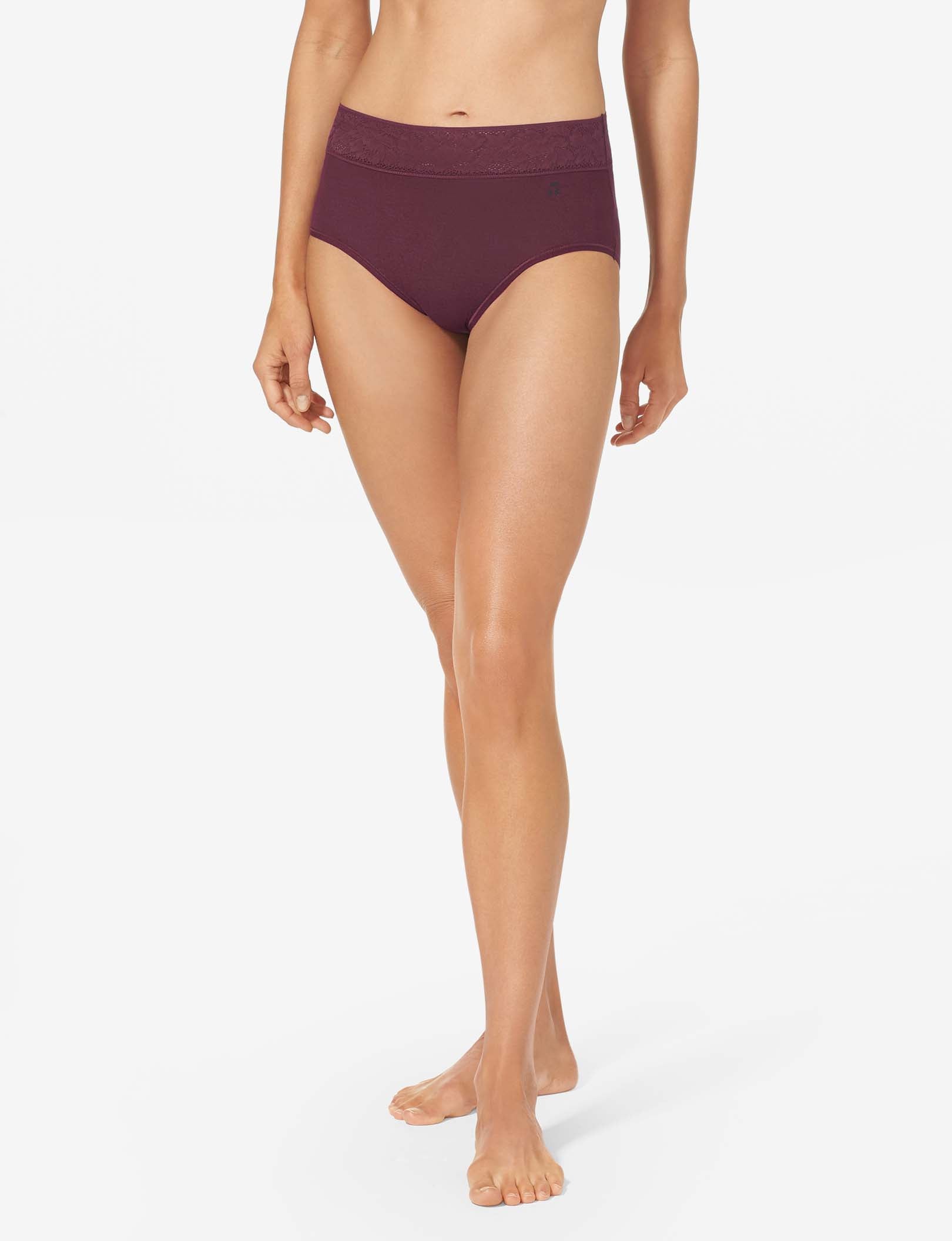 Women's Second Skin High Rise Brief, Lace Waist::Winetasting Lace