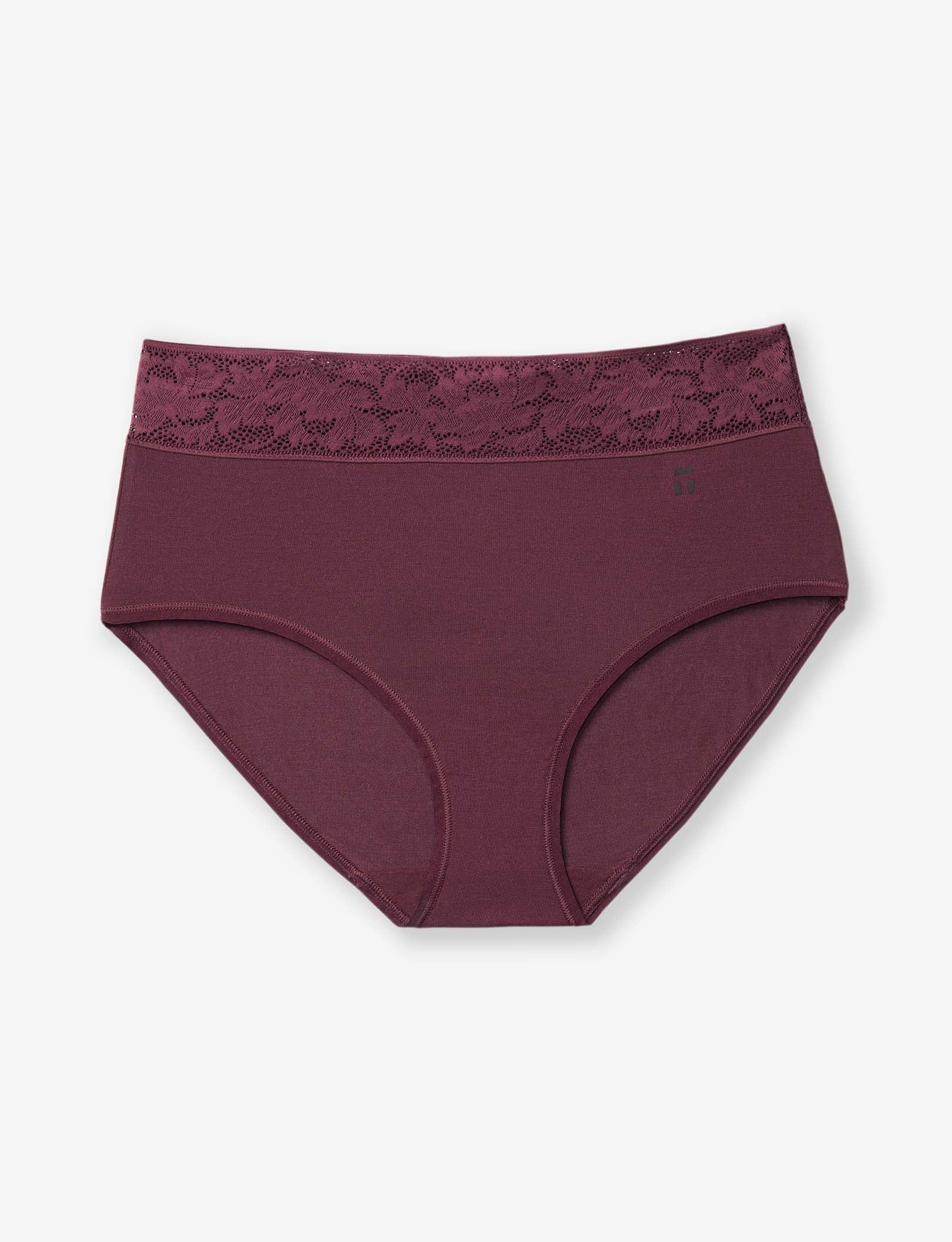 Women's Second Skin High Rise Brief, Lace Waist::Winetasting Lace
