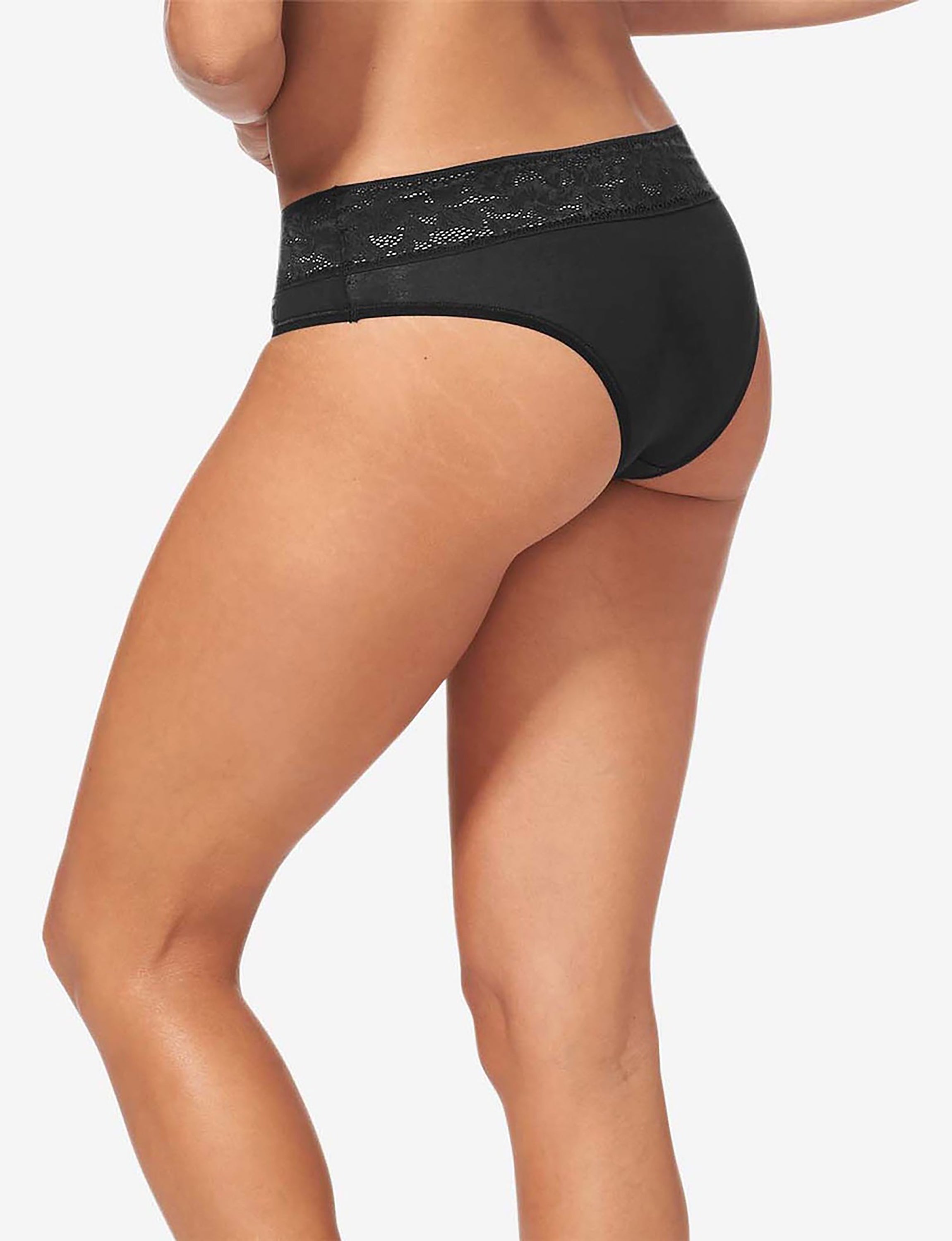 Women's Second Skin Cheeky, Lace Waist::Black Lace