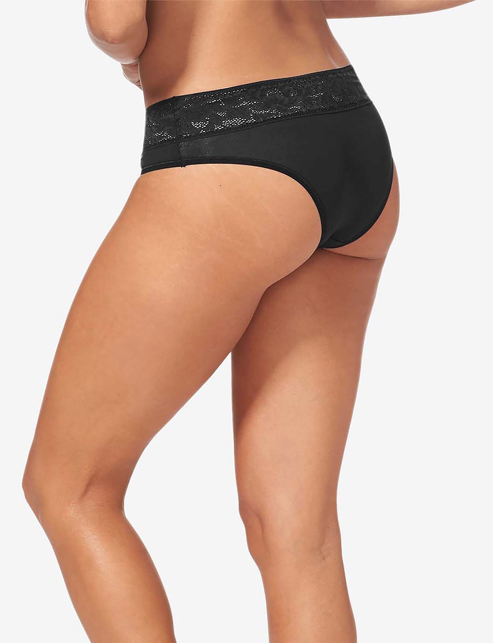 Women's Second Skin Cheeky, Lace Waist::Black Lace
