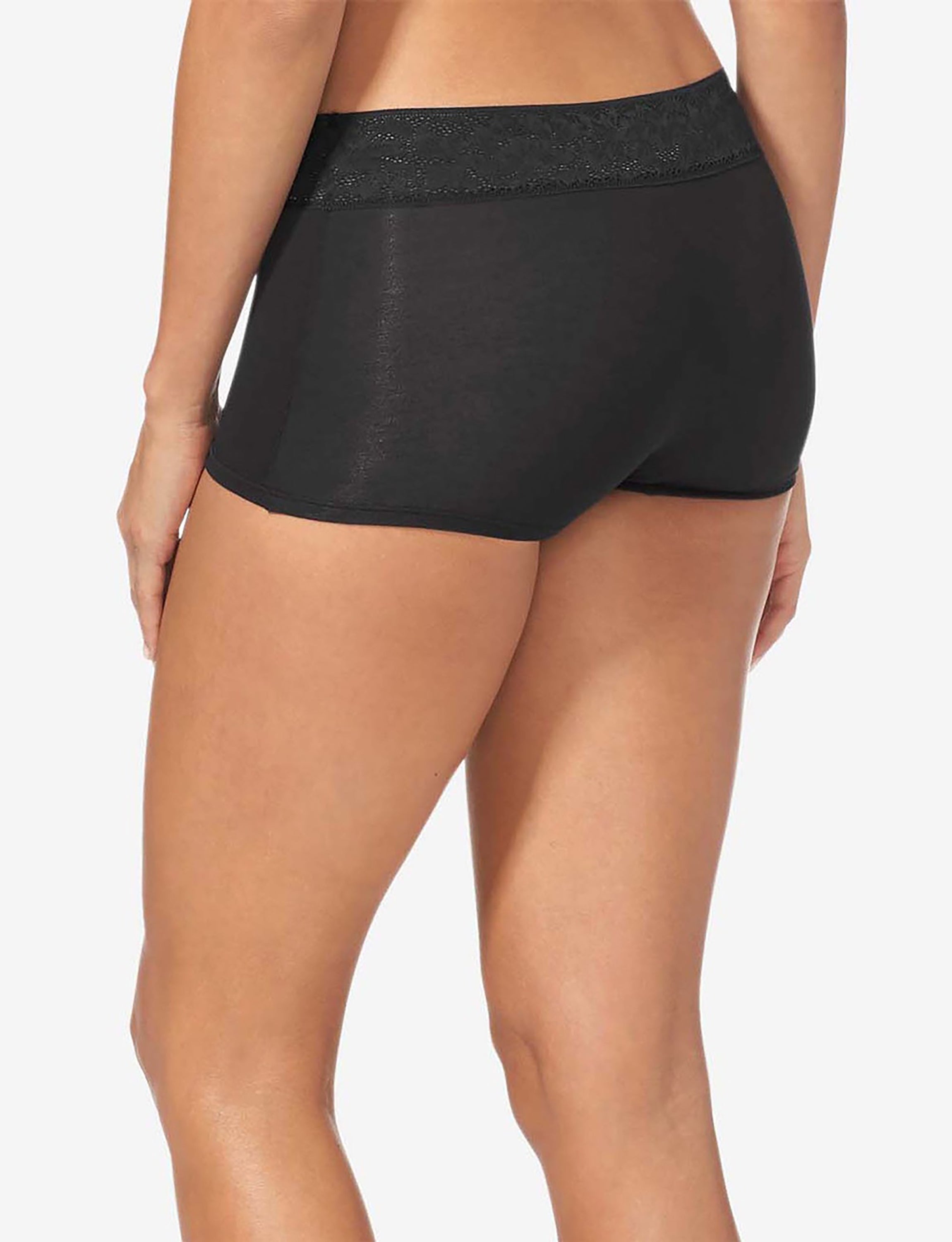 Women's Second Skin Boyshort, Lace Waist::Black Lace