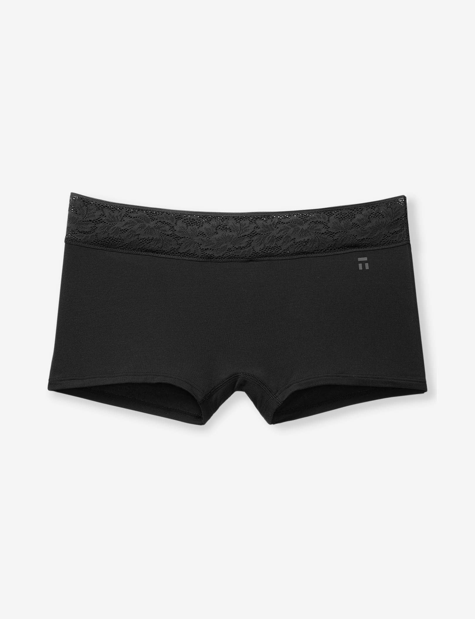 Women's Second Skin Boyshort, Lace Waist::Black Lace