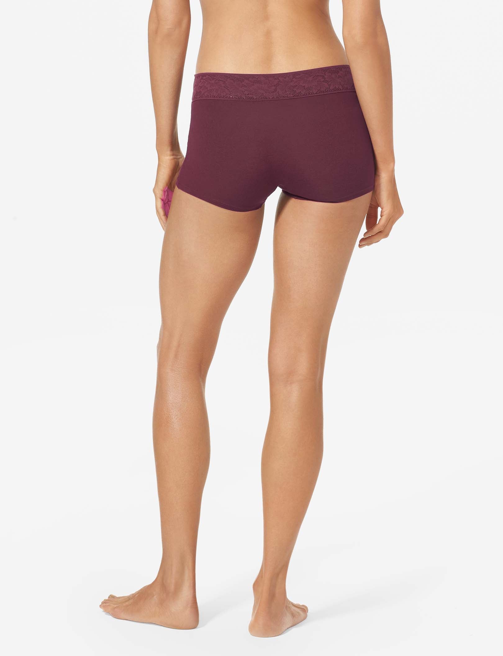 Women's Second Skin Boyshort, Lace Waist::Winetasting Lace