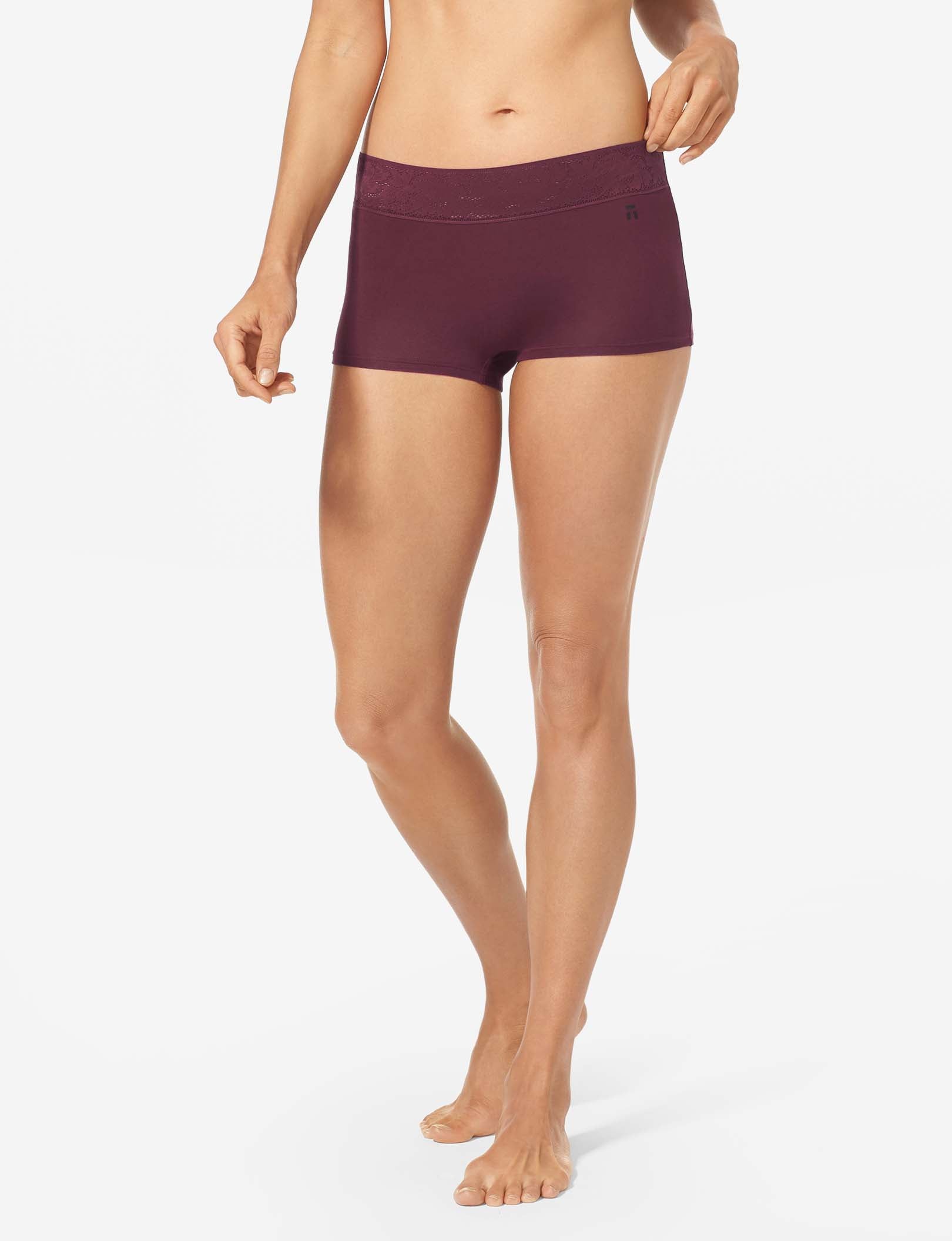 Women's Second Skin Boyshort, Lace Waist::Winetasting Lace