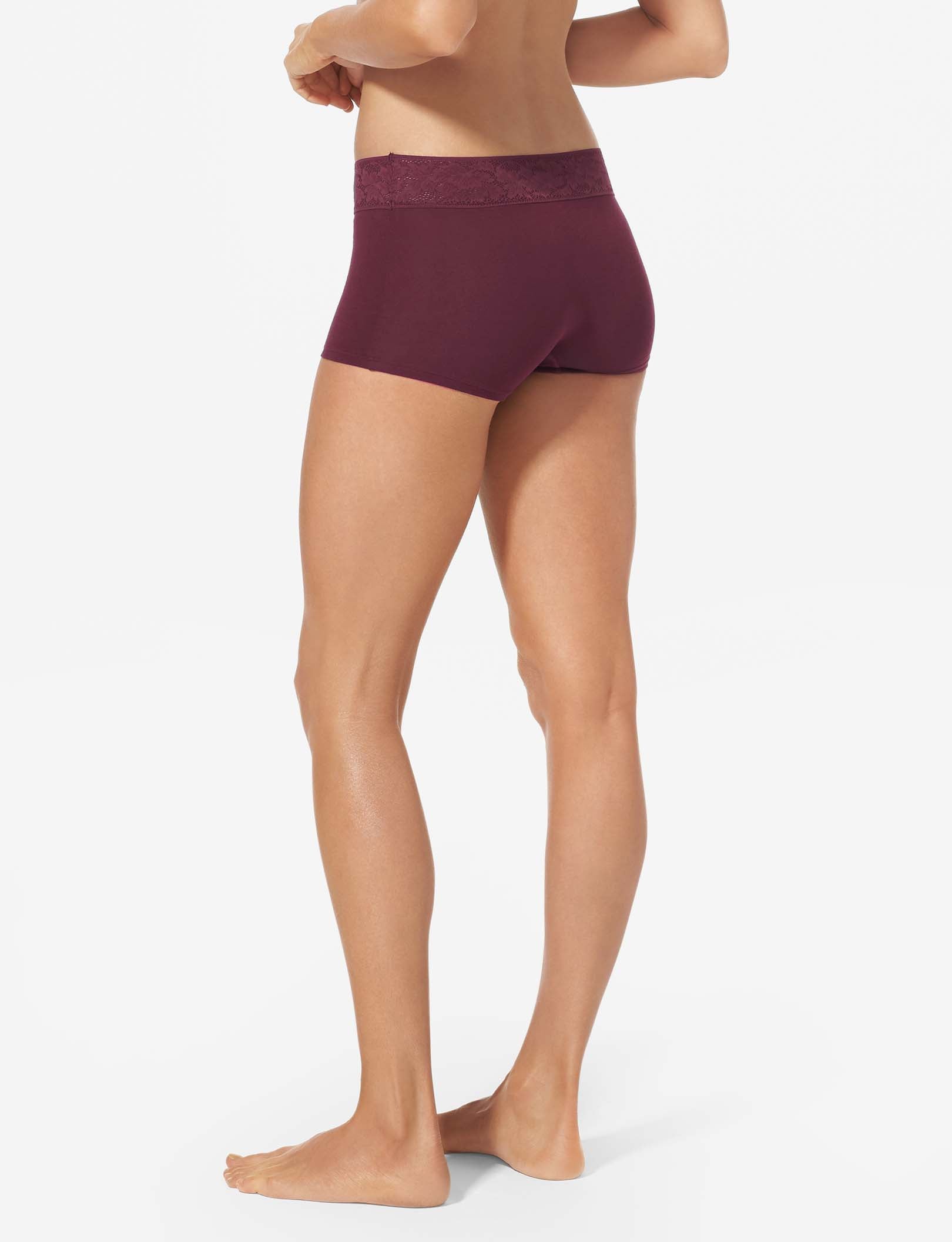 Women's Second Skin Boyshort, Lace Waist::Winetasting Lace