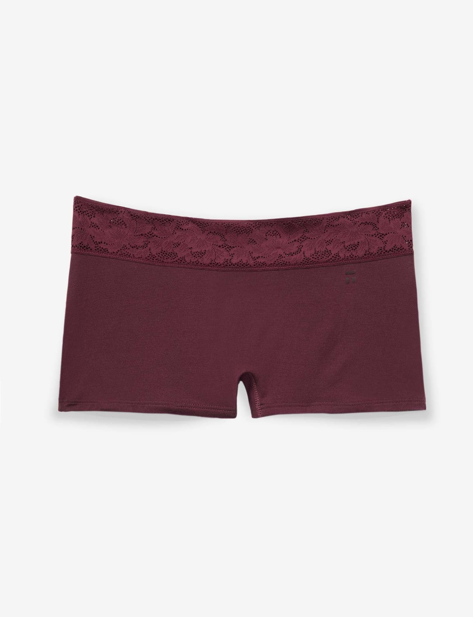 Women's Second Skin Boyshort, Lace Waist::Winetasting Lace